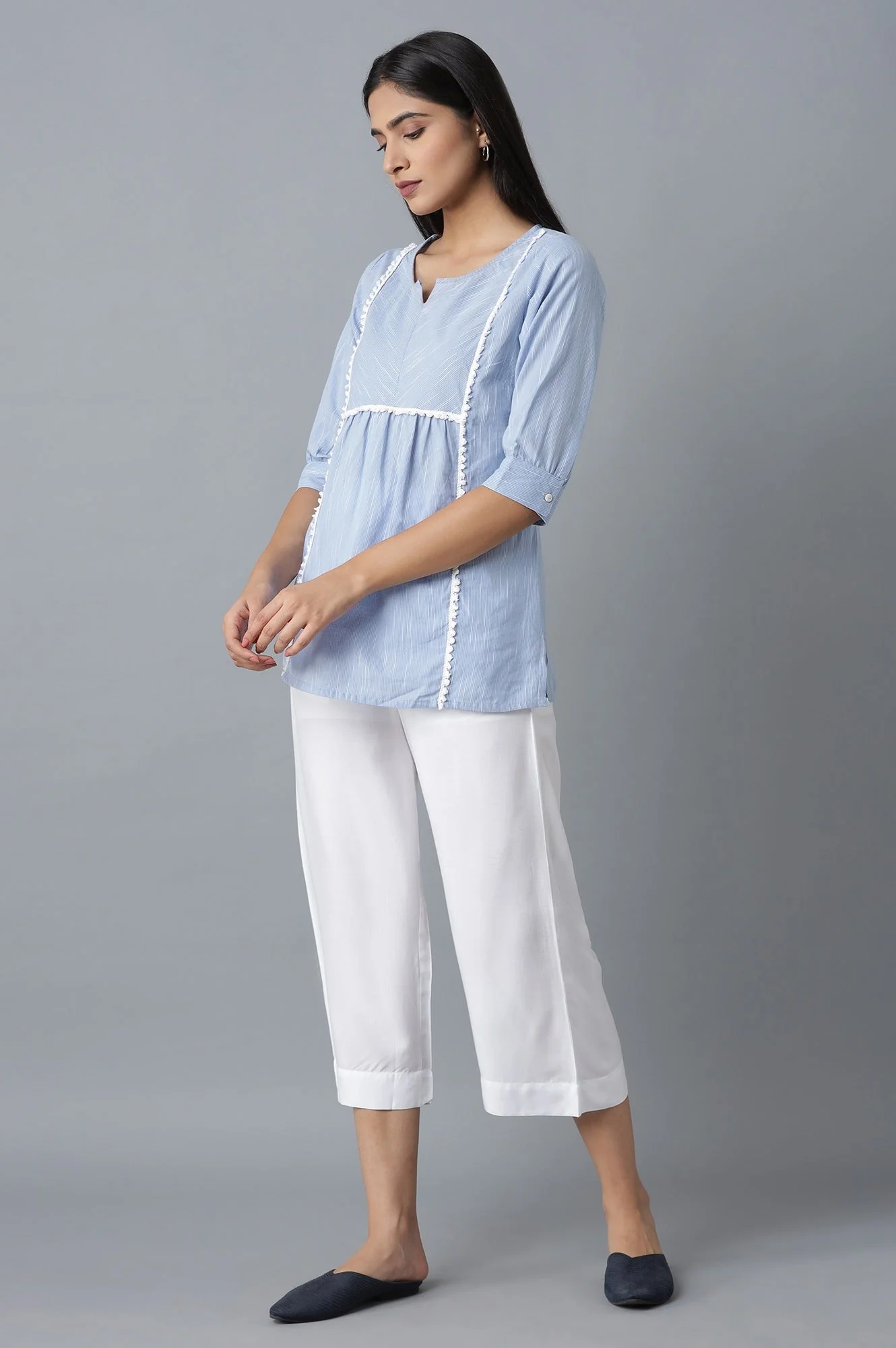 White Solid Wide Leg Cotton Culottes With Elasticated Waist - Image 5