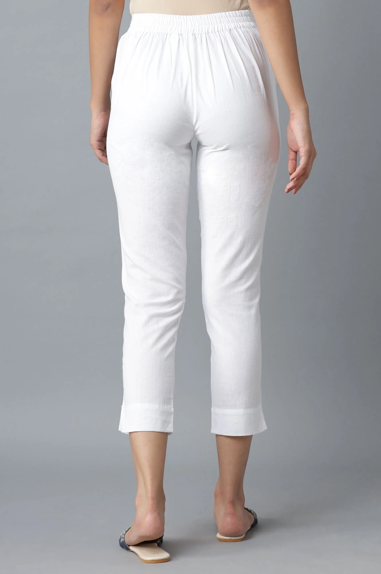 White Solid Straight Fit Cotton Culottes With Elasticated Waist - Image 2