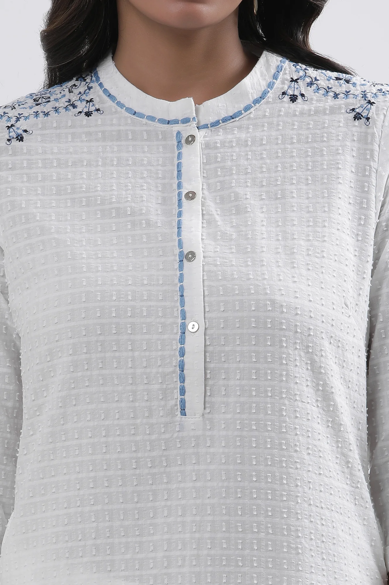 White Cotton Embroidered Kurta And Pants Set - Image 6