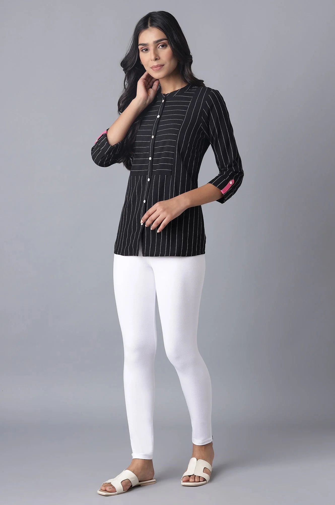White Solid Skinny Cotton Tights With Elasticated Waist - Image 5