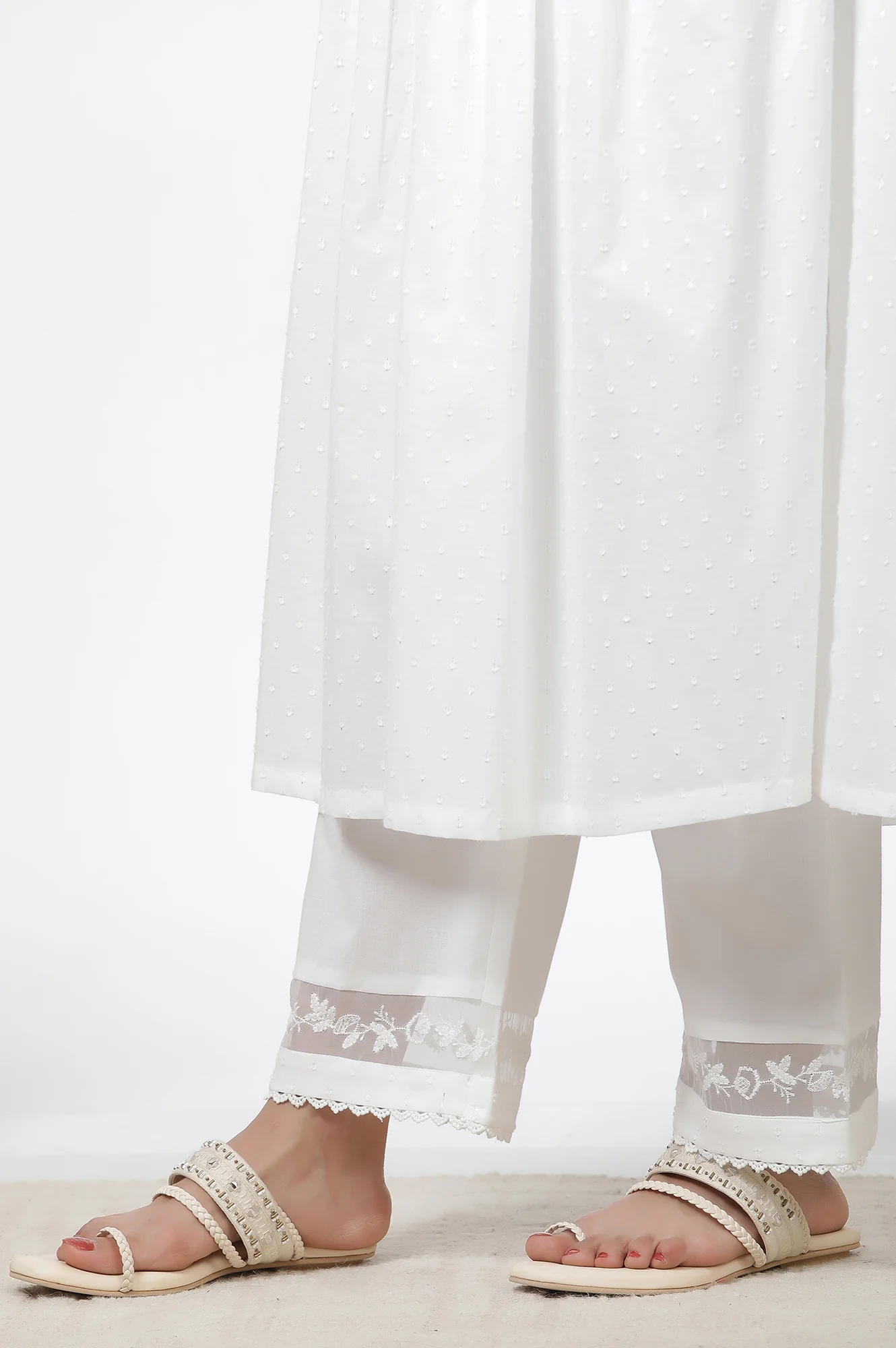 White Embellished Kurta, Pants and Dupatta Set - Image 11