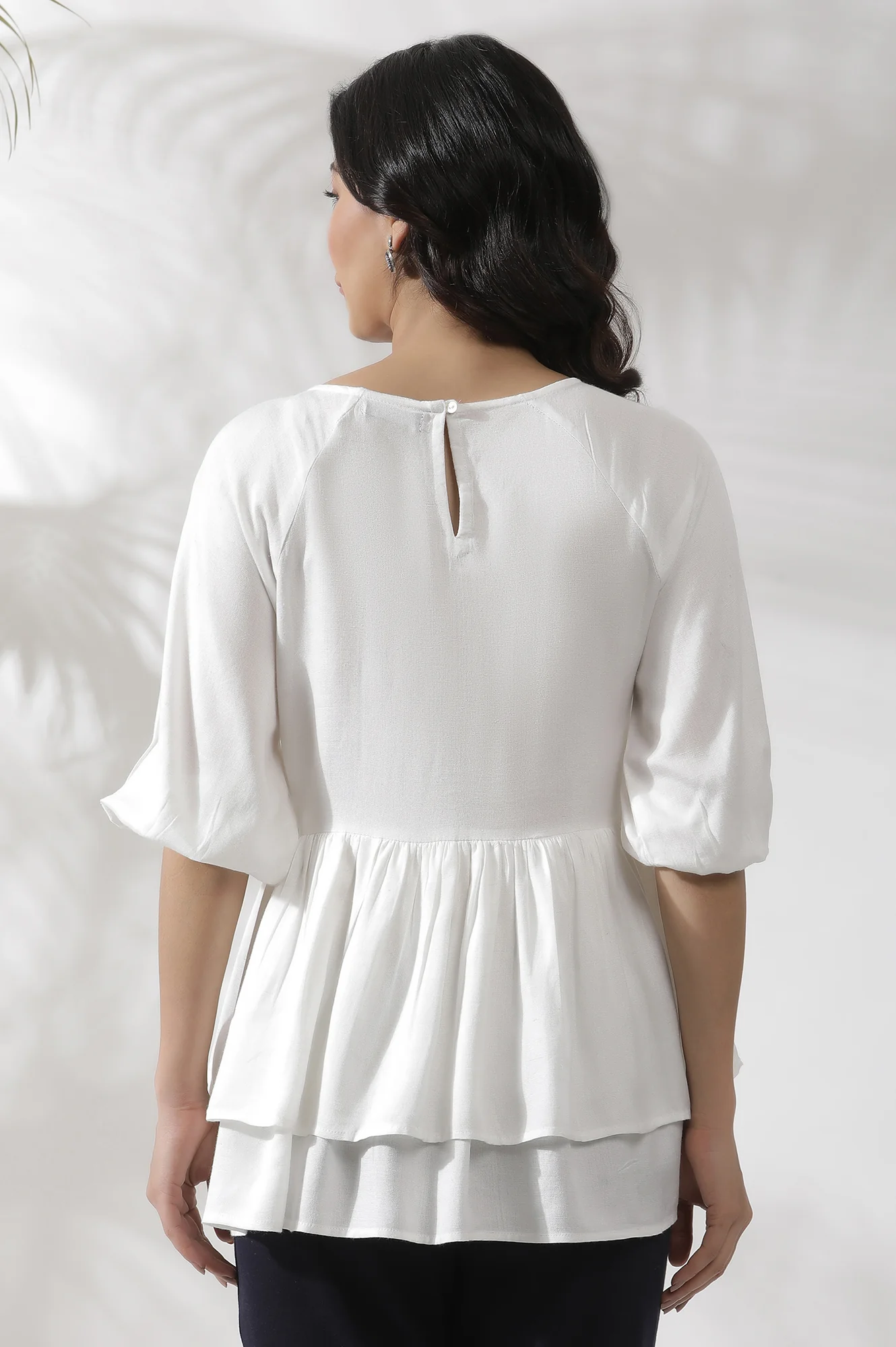 White Embroidered Peplum Top - Image 3