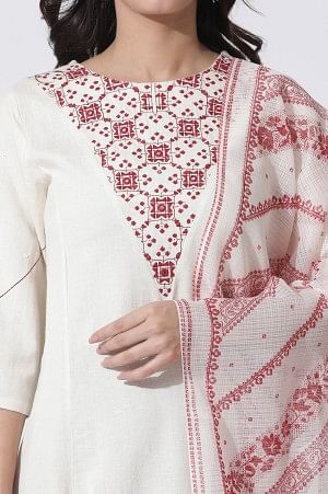 White Flared Mirror Work Kurta, Embroidered Salwar With Dupatta Set - Image 6