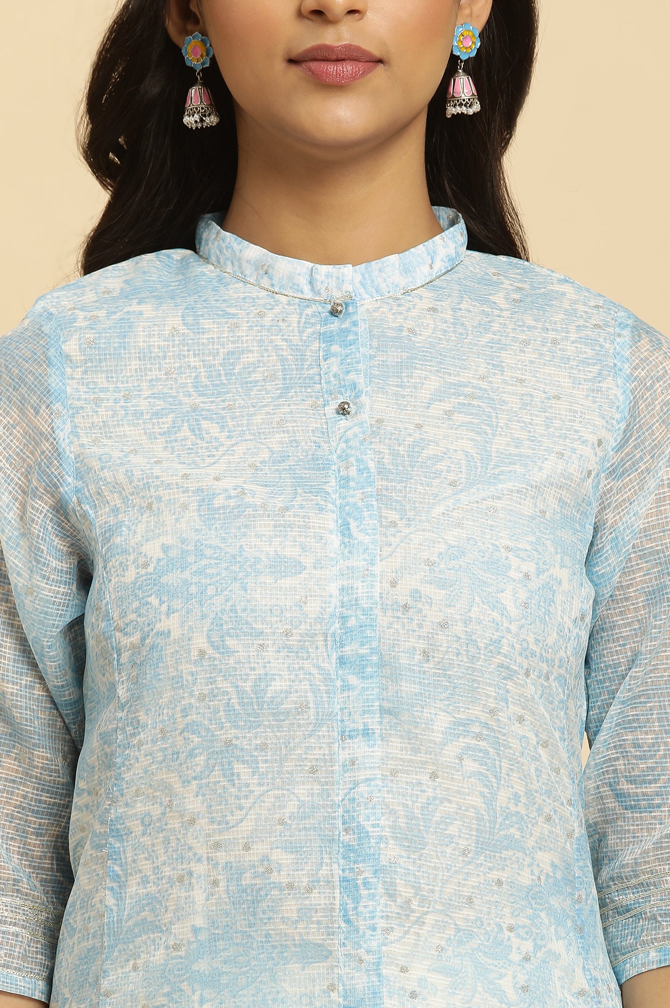 White Floral Printed Kurta And Pants Set - Image 6