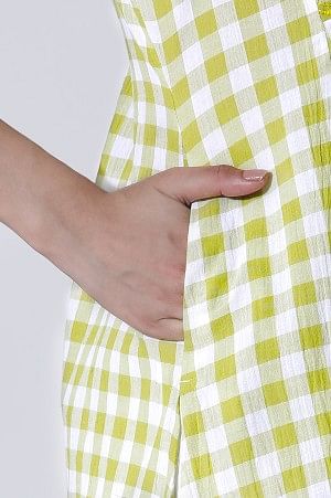 White & Green Checker Cotton Kurta, Pants With Dupatta Set - Image 8