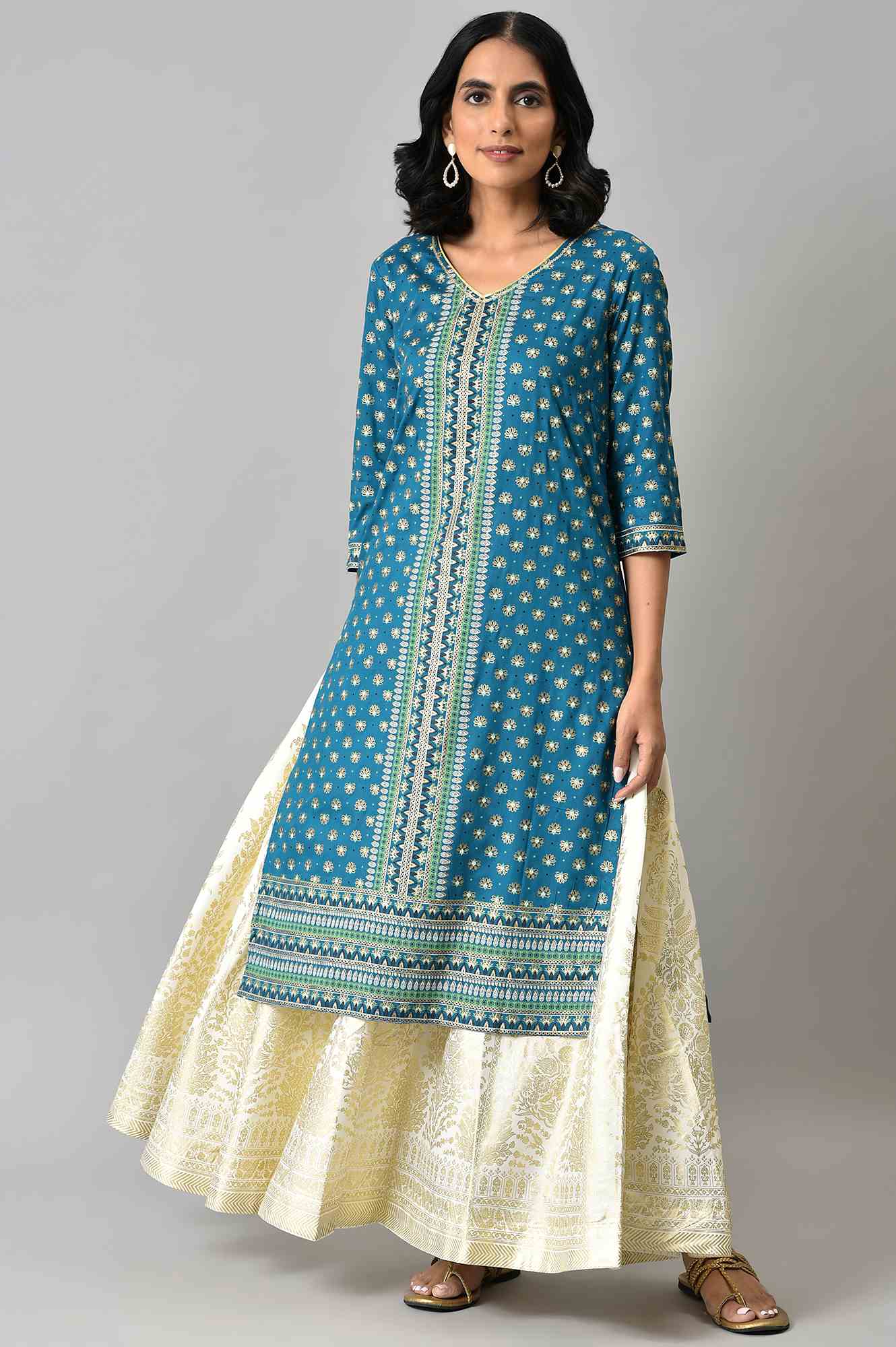 White Floral Printed Flared Woven Skirt With Elasticated Waist - Image 5