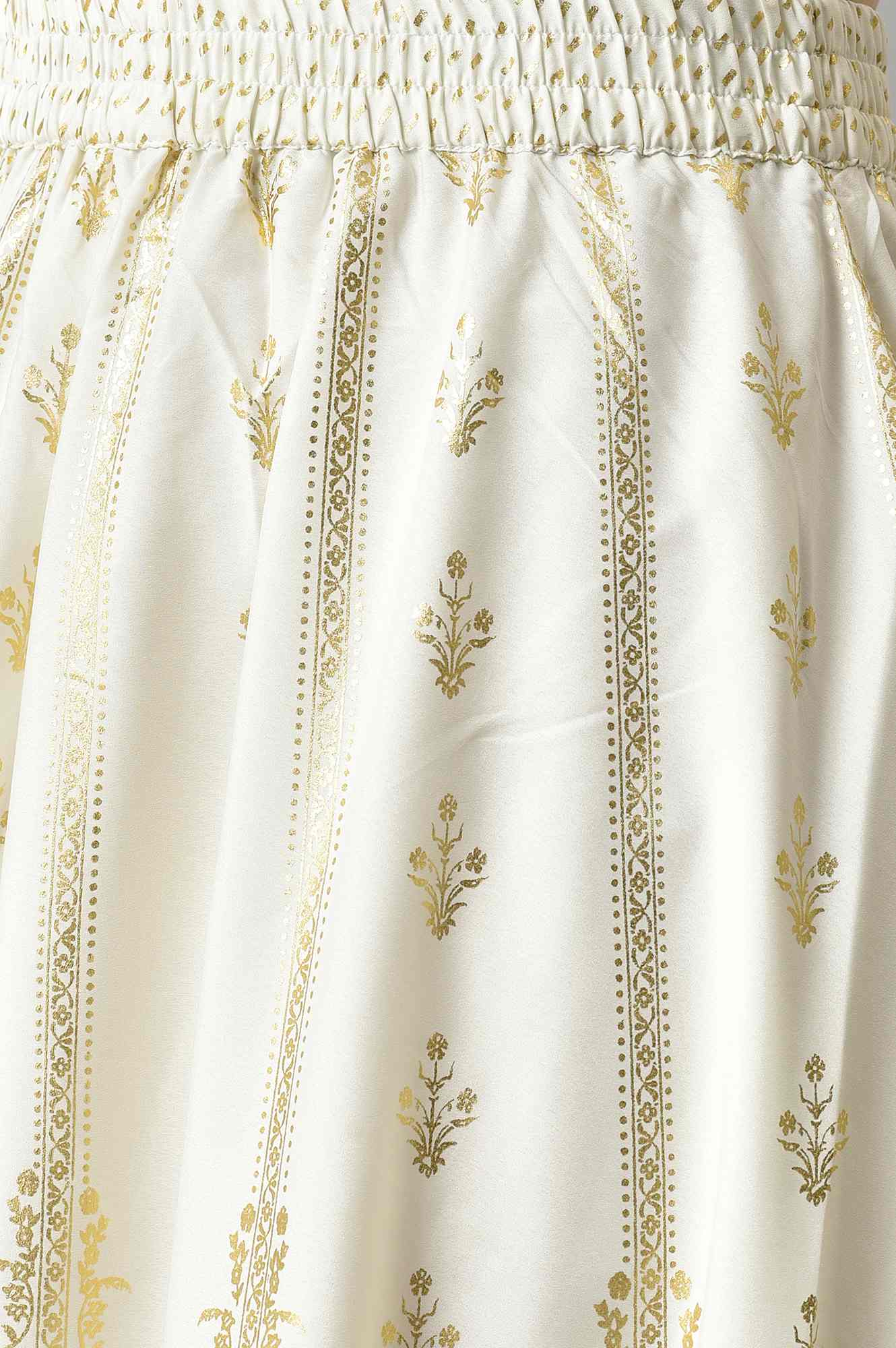 White Floral Printed Flared Woven Skirt With Elasticated Waist - Image 7