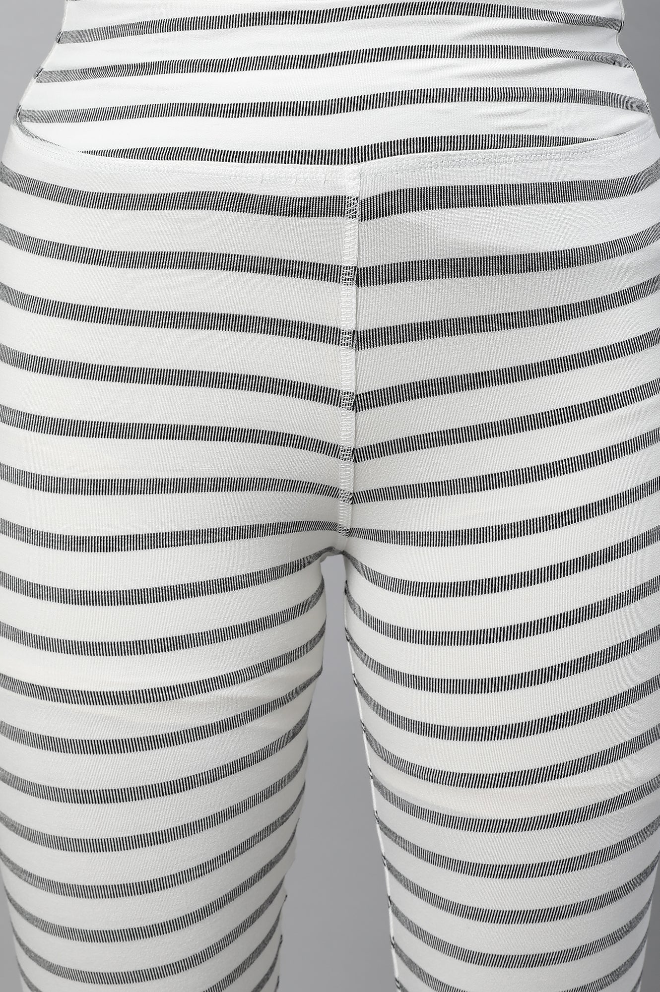 White Striped Skinny Fit Cotton Tights With High Waistband - Image 6
