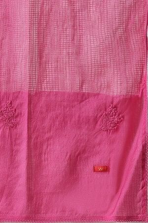 White & Pink Ombre Floral Printed Cotton Kurta, Straight Pants And Kota Dupatta - Image 10