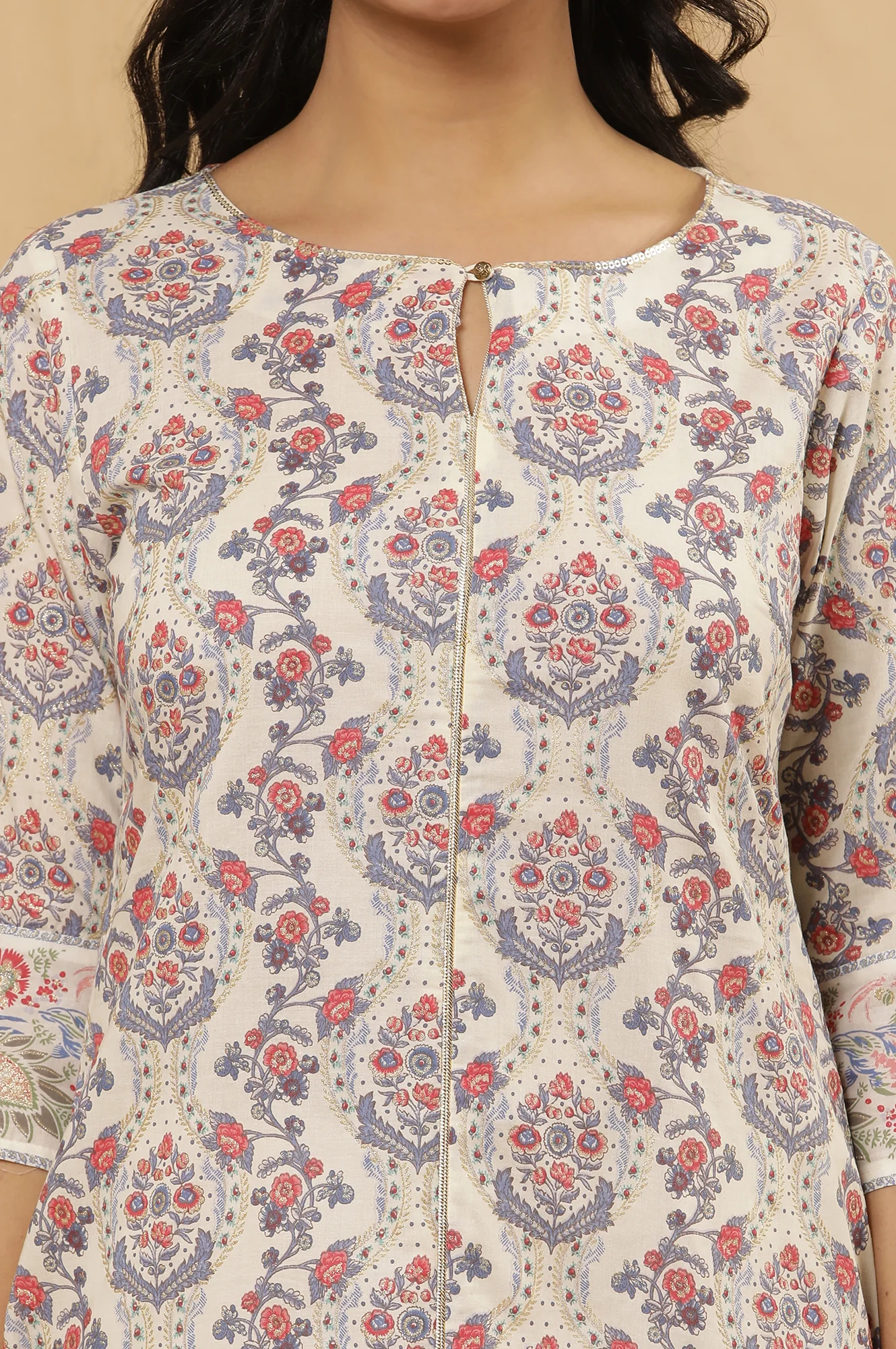 White Printed Straight Kurta And Pants Set - Image 6