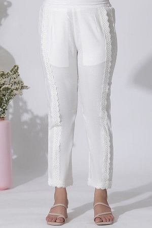 White & Purple Embroidered Cotton Kurta And Pants Set - Image 8