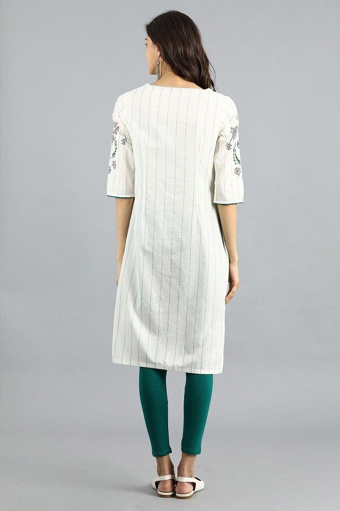 White Round Neck Printed kurta - Image 5