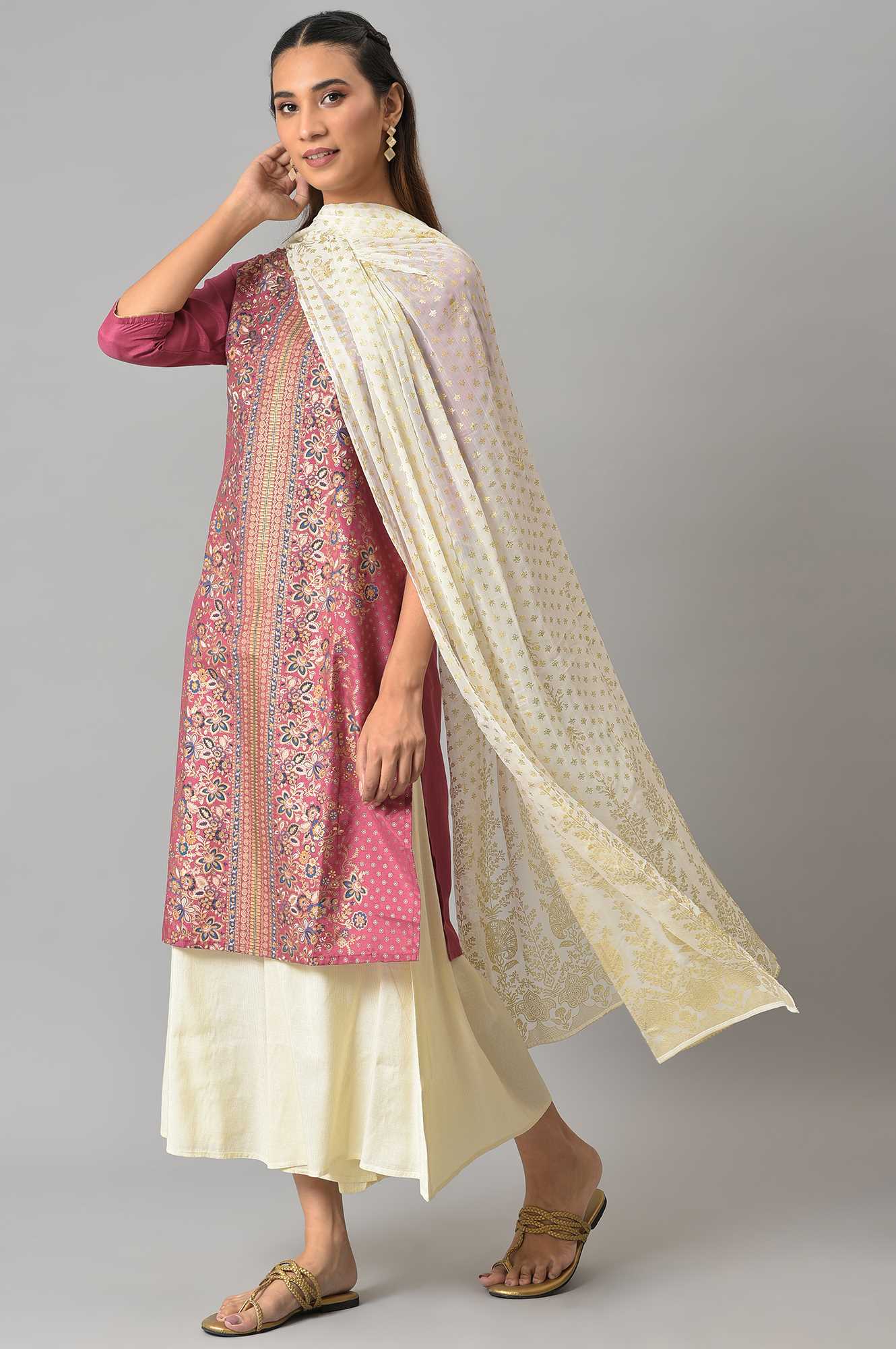 White Silver Chiffon Printed Dupatta - Image 3