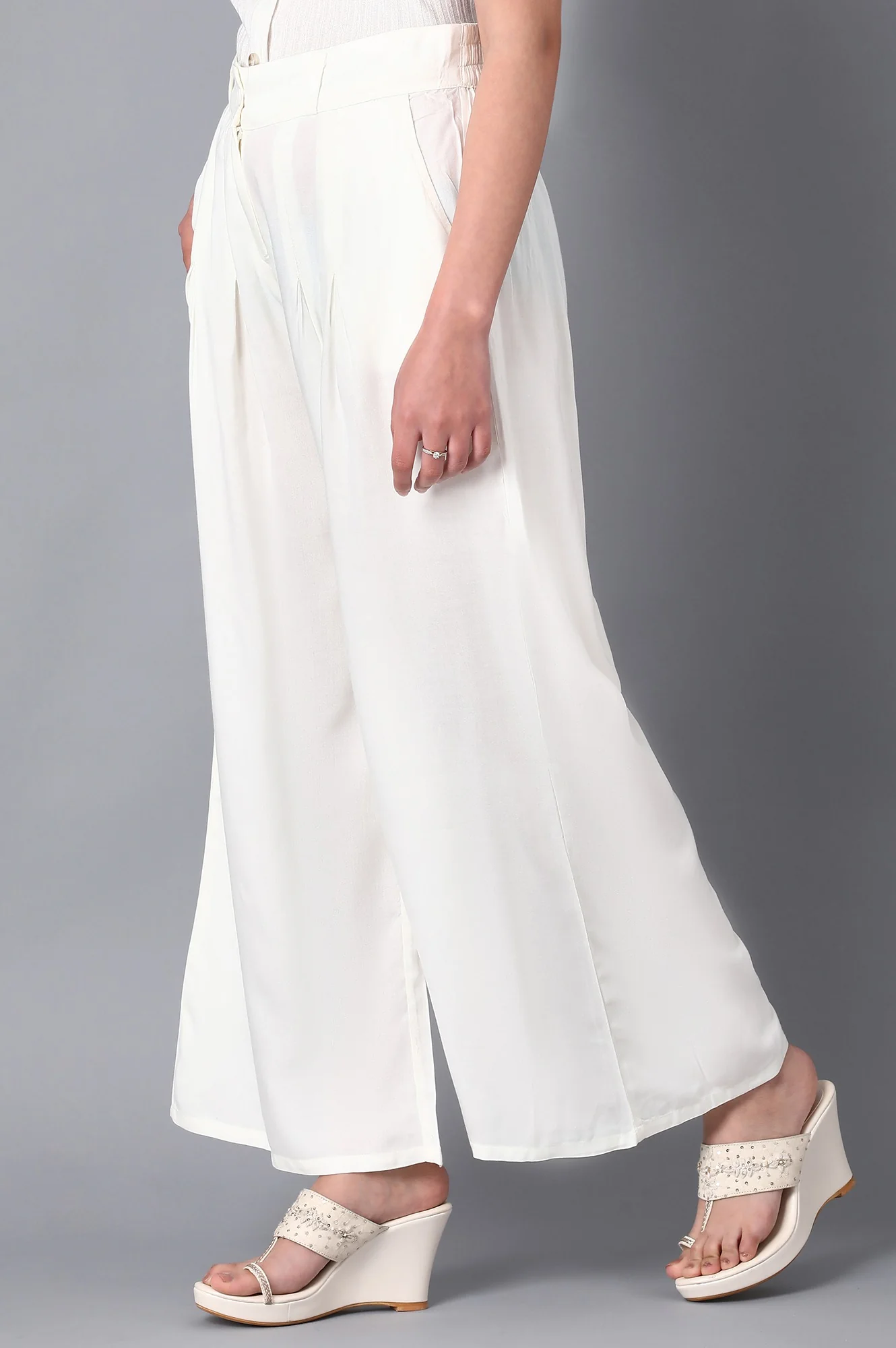 White Solid Pants - Image 3