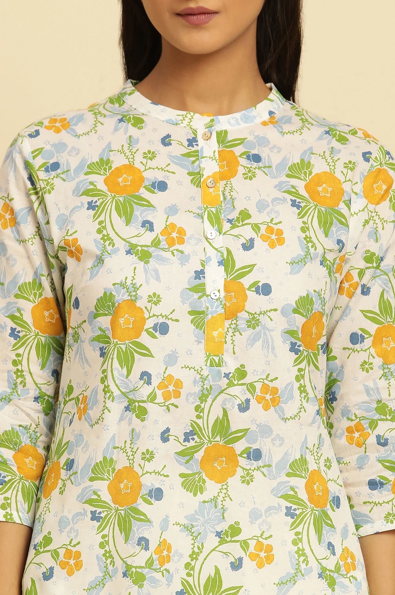White Straight Kurta With Multi-Coloured Floral Print - Image 6