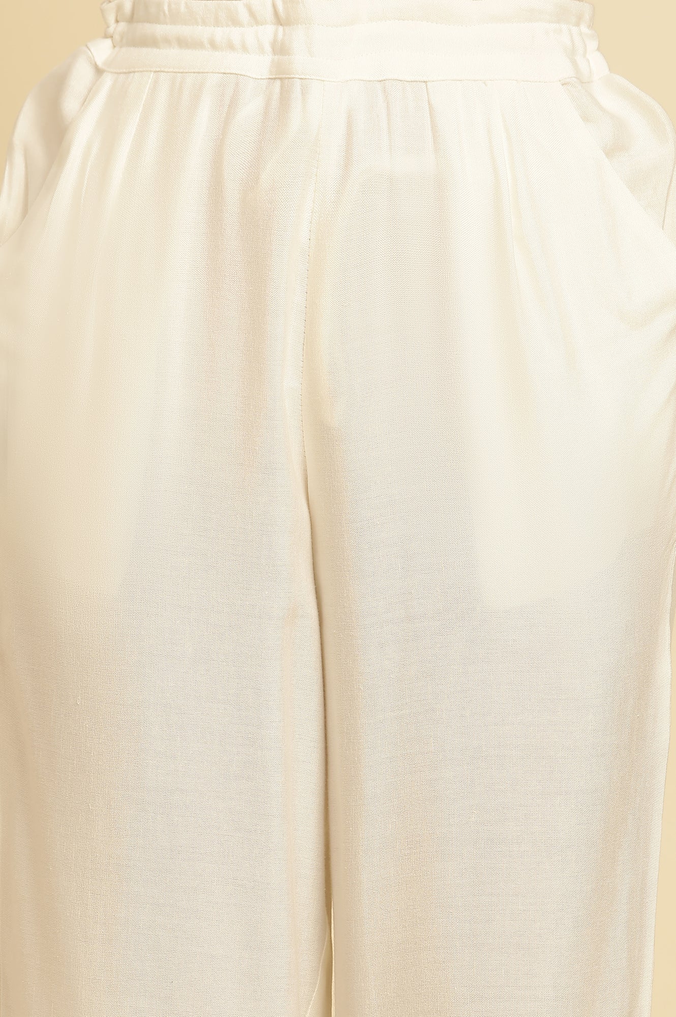 White Straight Pants With Embroidered Hemline - Image 6