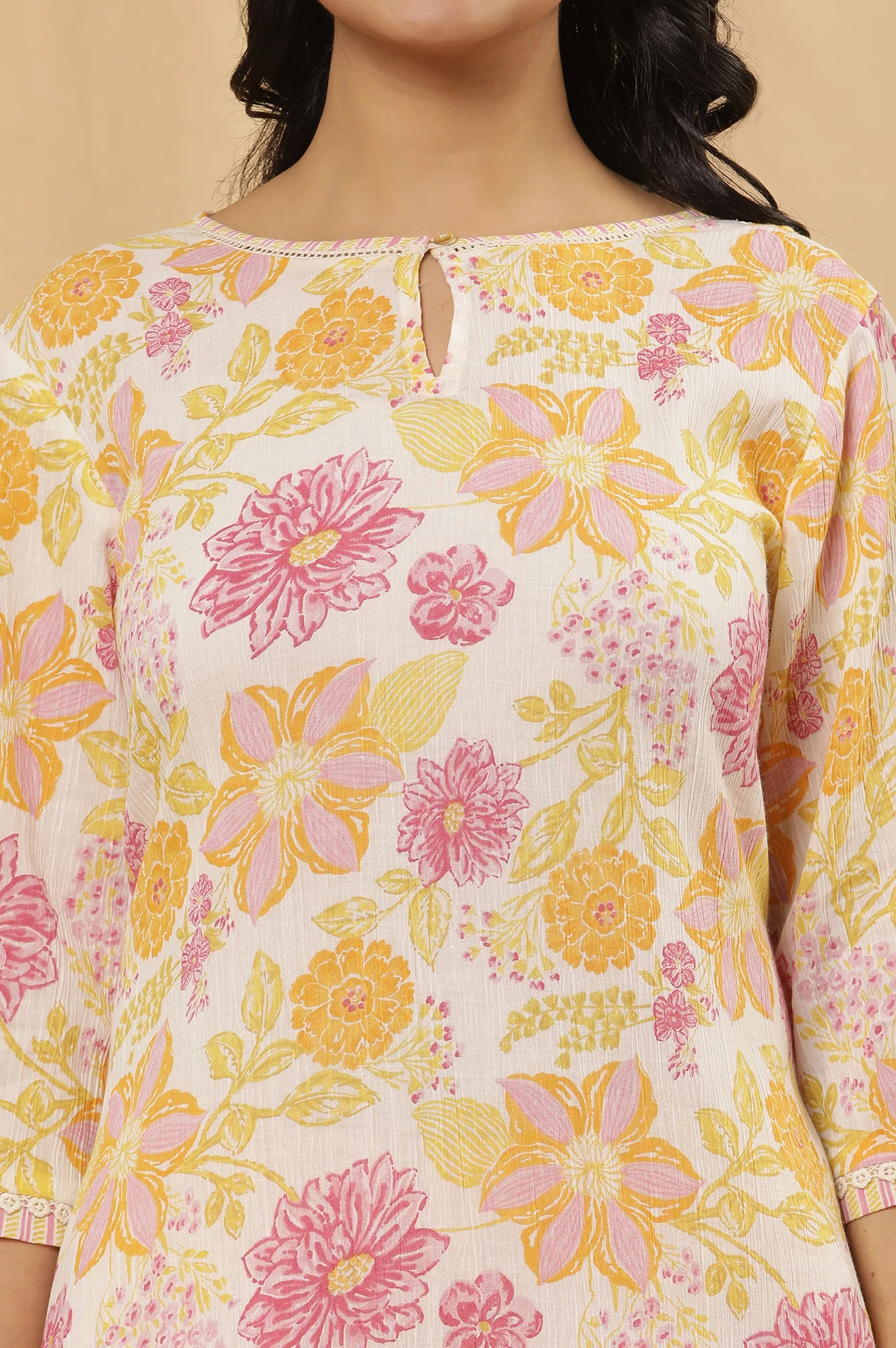 White Vibrant Floral Printed A-Line Kurta - Image 6