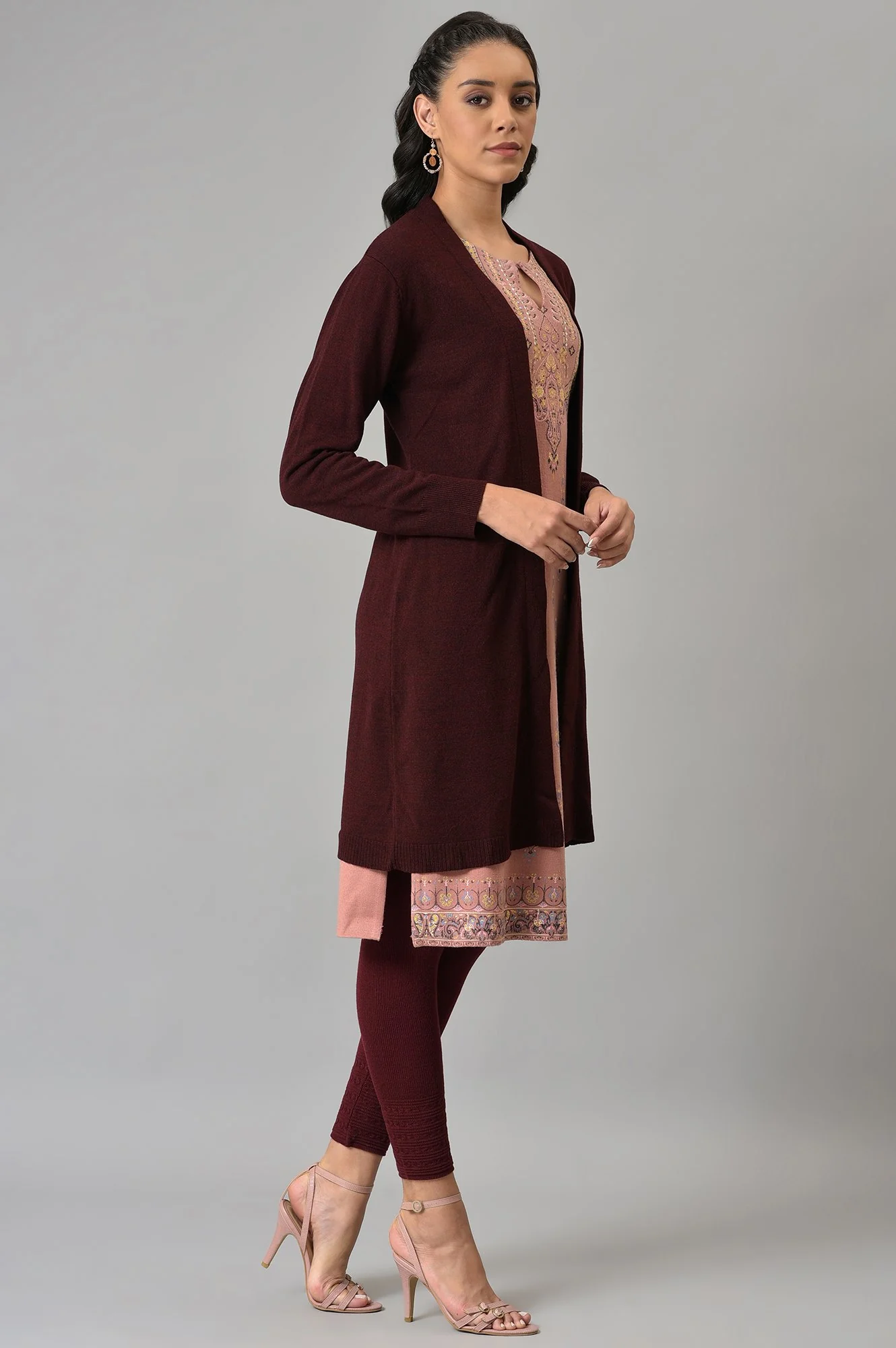 Wine Cardigan With Attached Scarf - Image 4