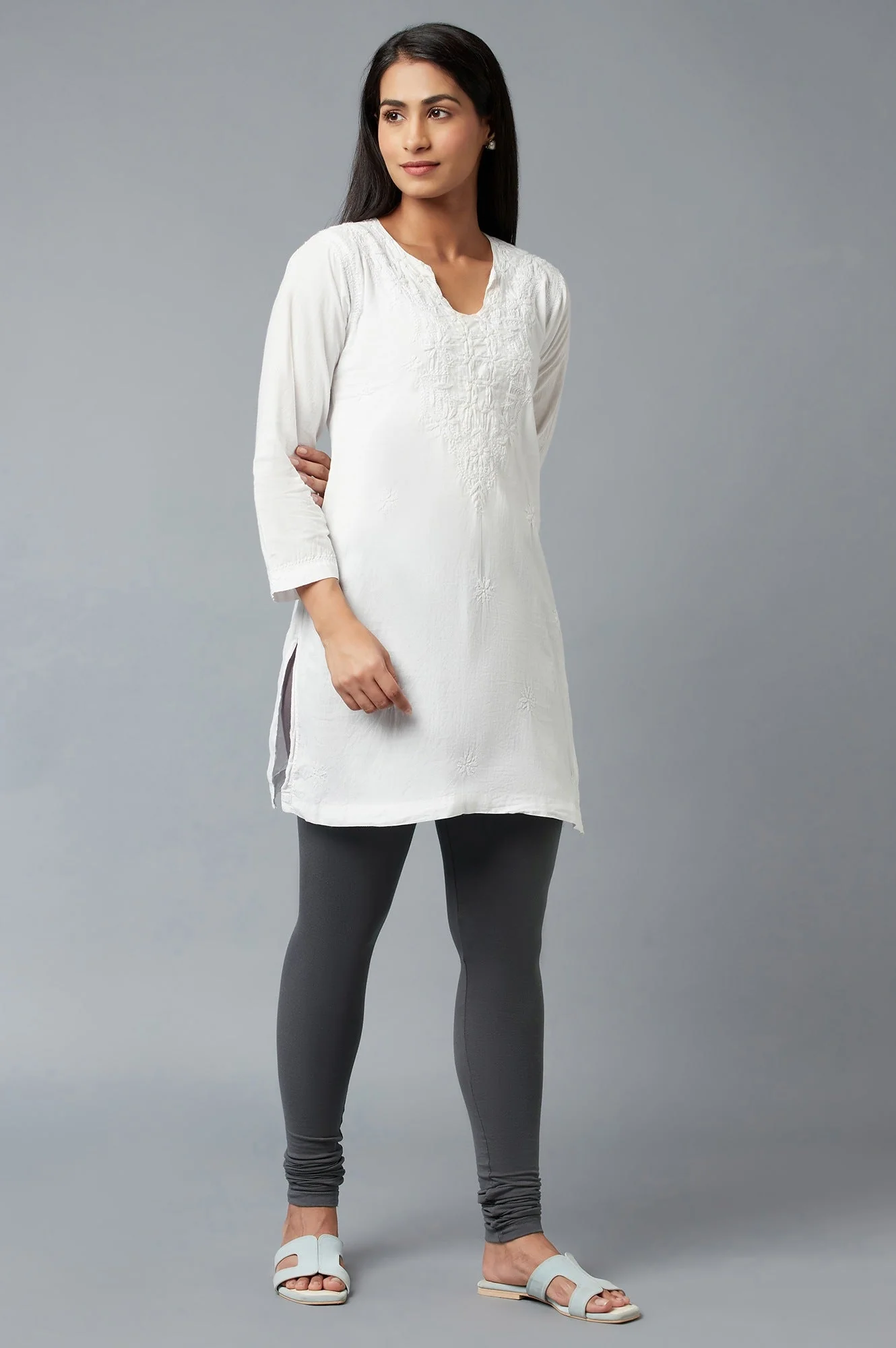 Grey Ankle Length Cotton Lycra Churidar - Image 5