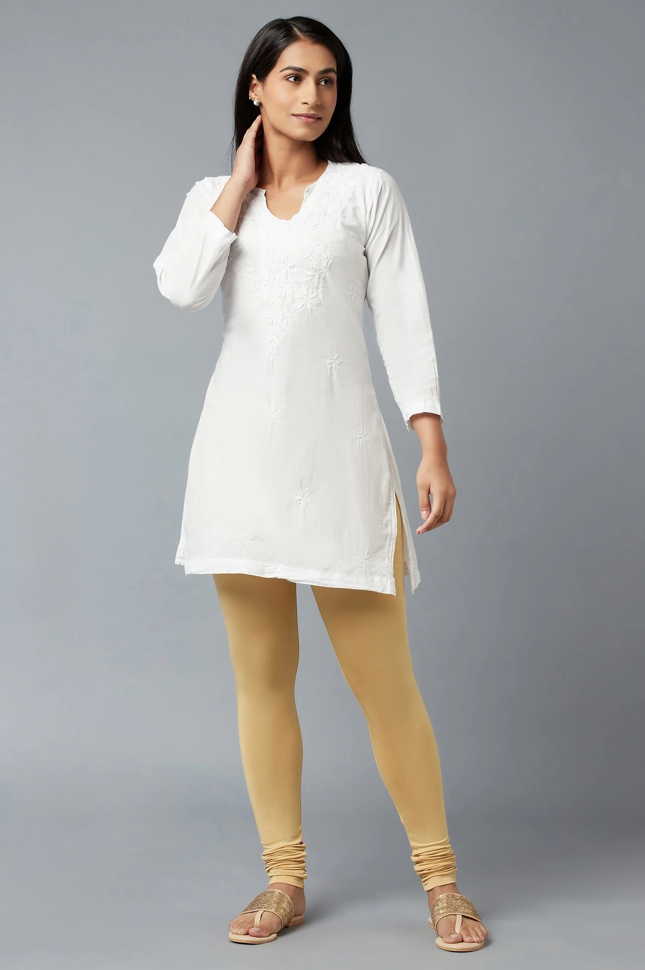 Women Gold Ankle Length Poly Lycra Churidar - Image 5