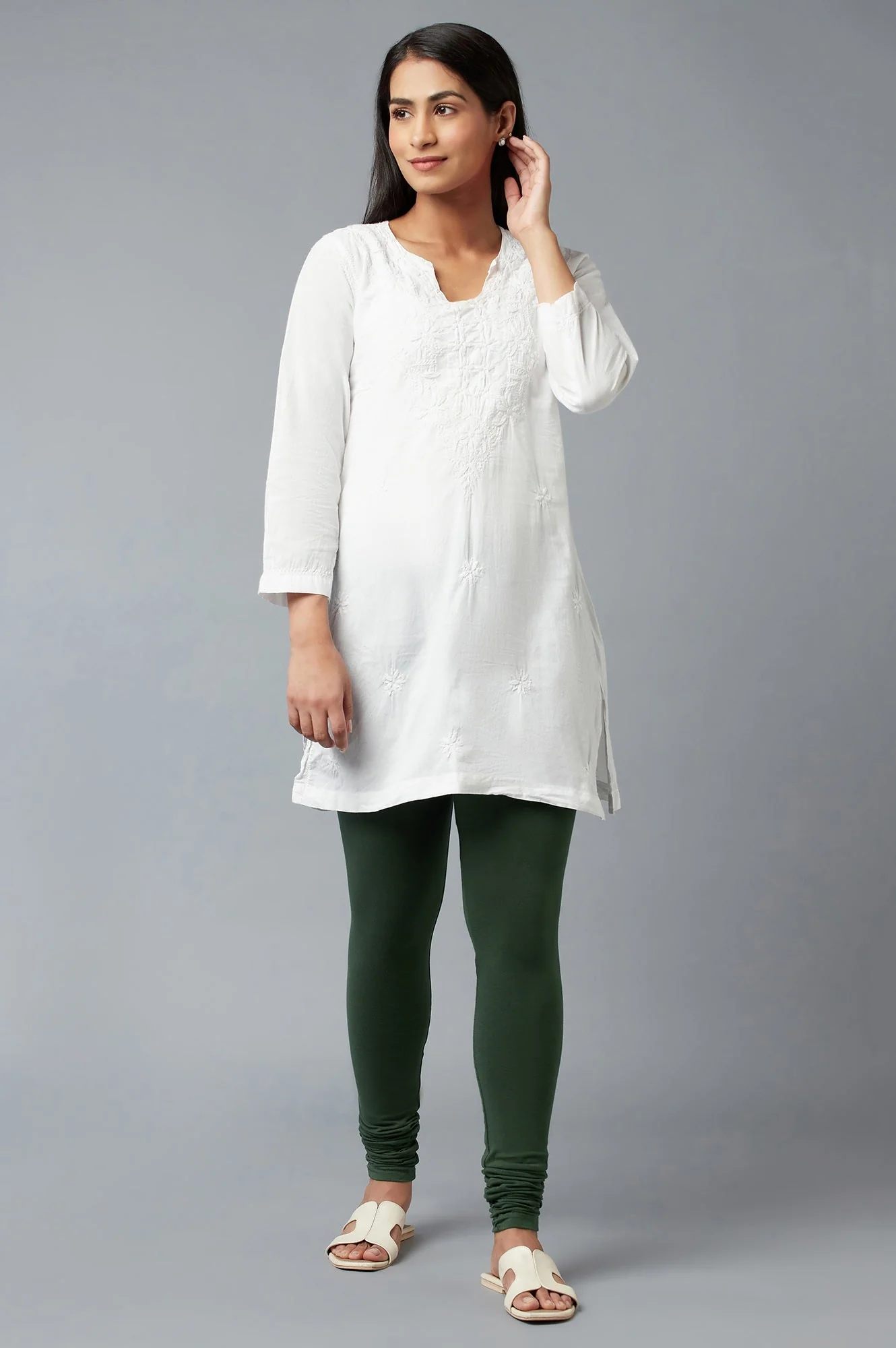 Women Green Ankle Length Cotton Lycra Churidar - Image 5