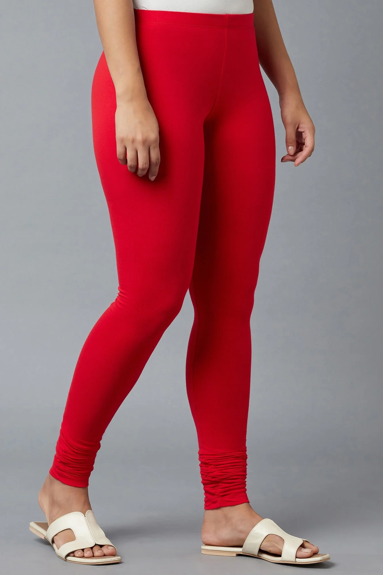 Women Red Ankle Length Cotton Lycra Churidar - Image 4