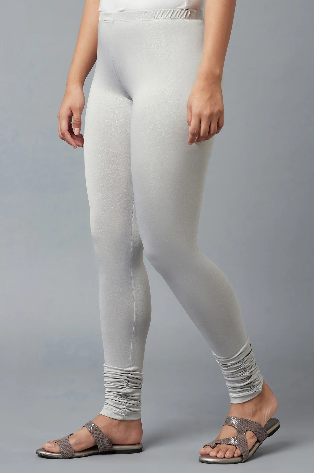 Women Silver Ankle Length Poly Lycra Churidar - Image 3