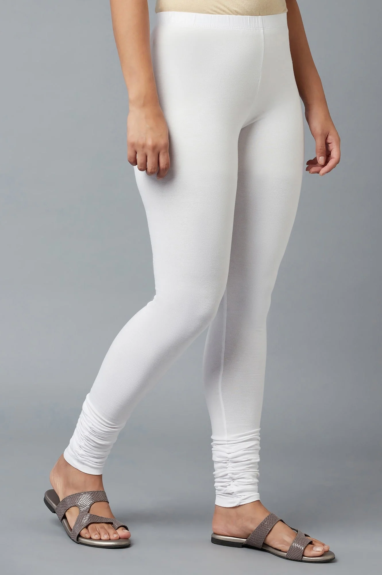 Women White Ankle Length Cotton Lycra Churidar - Image 4