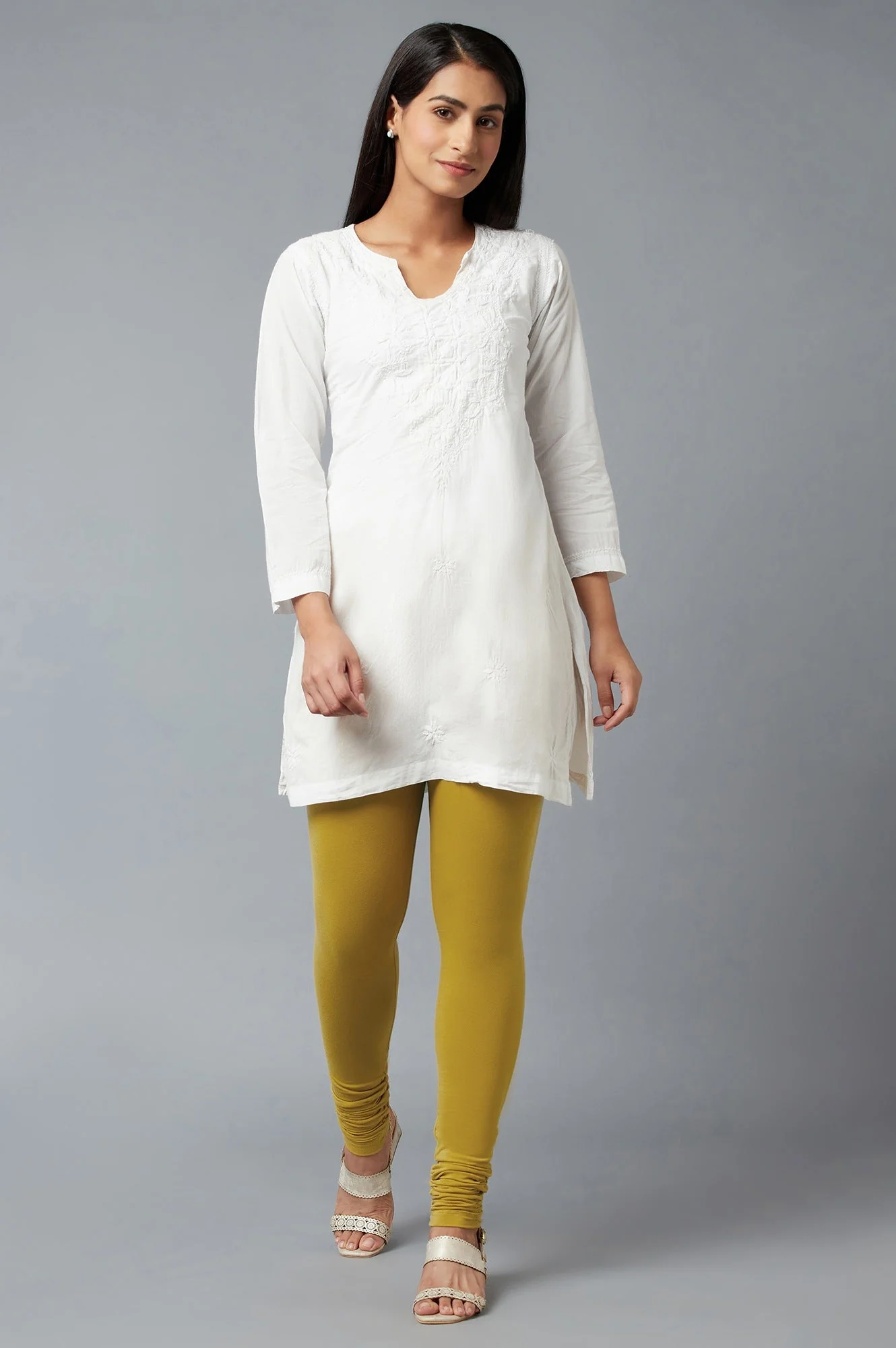 Women Yellow Ankle Length Cotton Lycra Churidar - Image 5