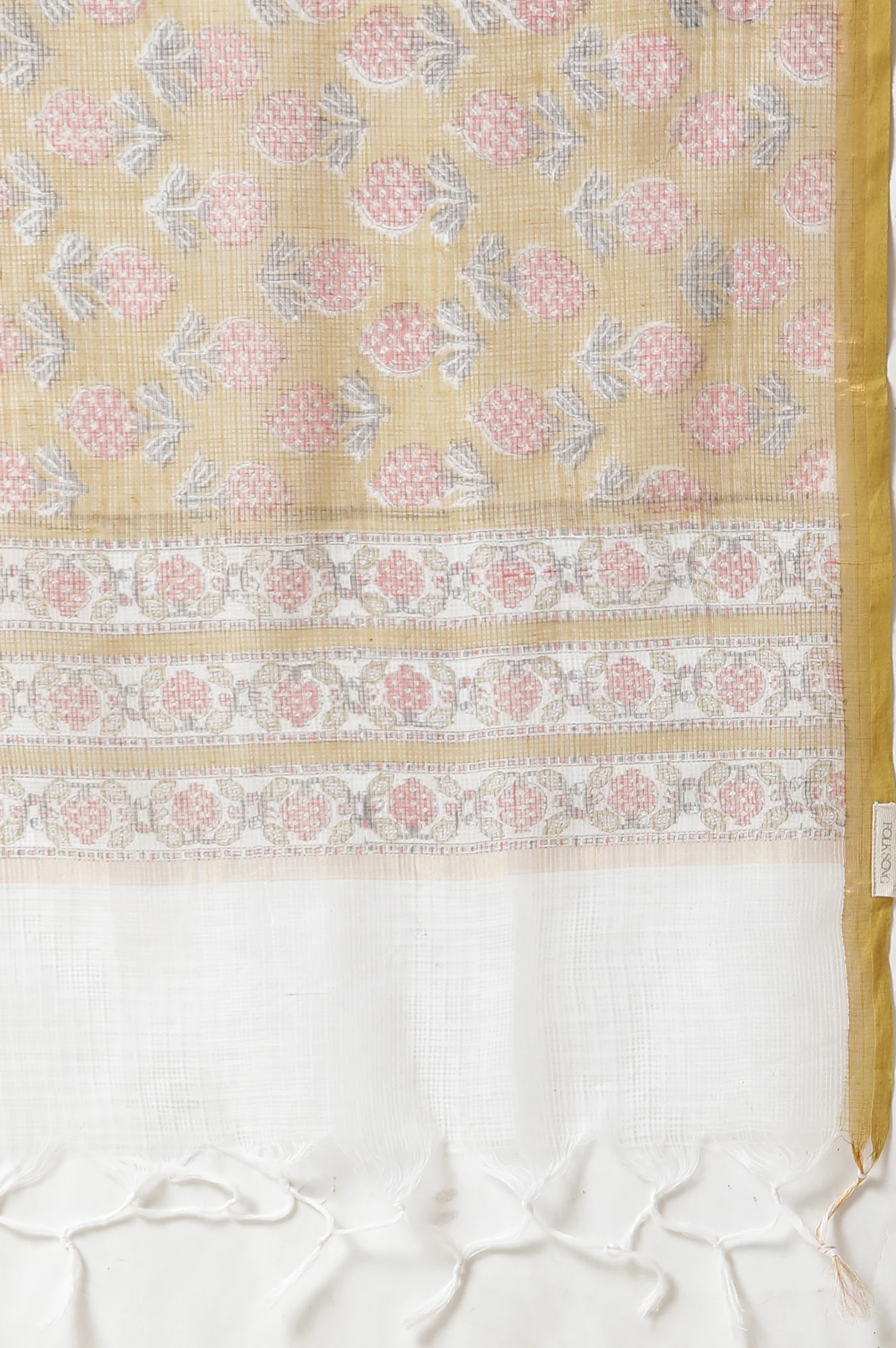 Yellow Buti Block Print Kota Doria Drape - Image 5
