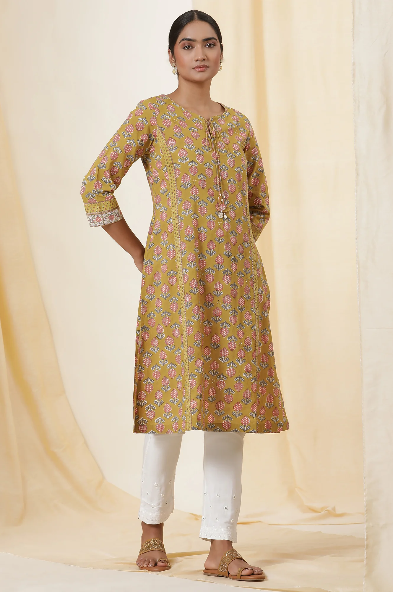 Yellow Buti Print Block Print Kurta - Image 5