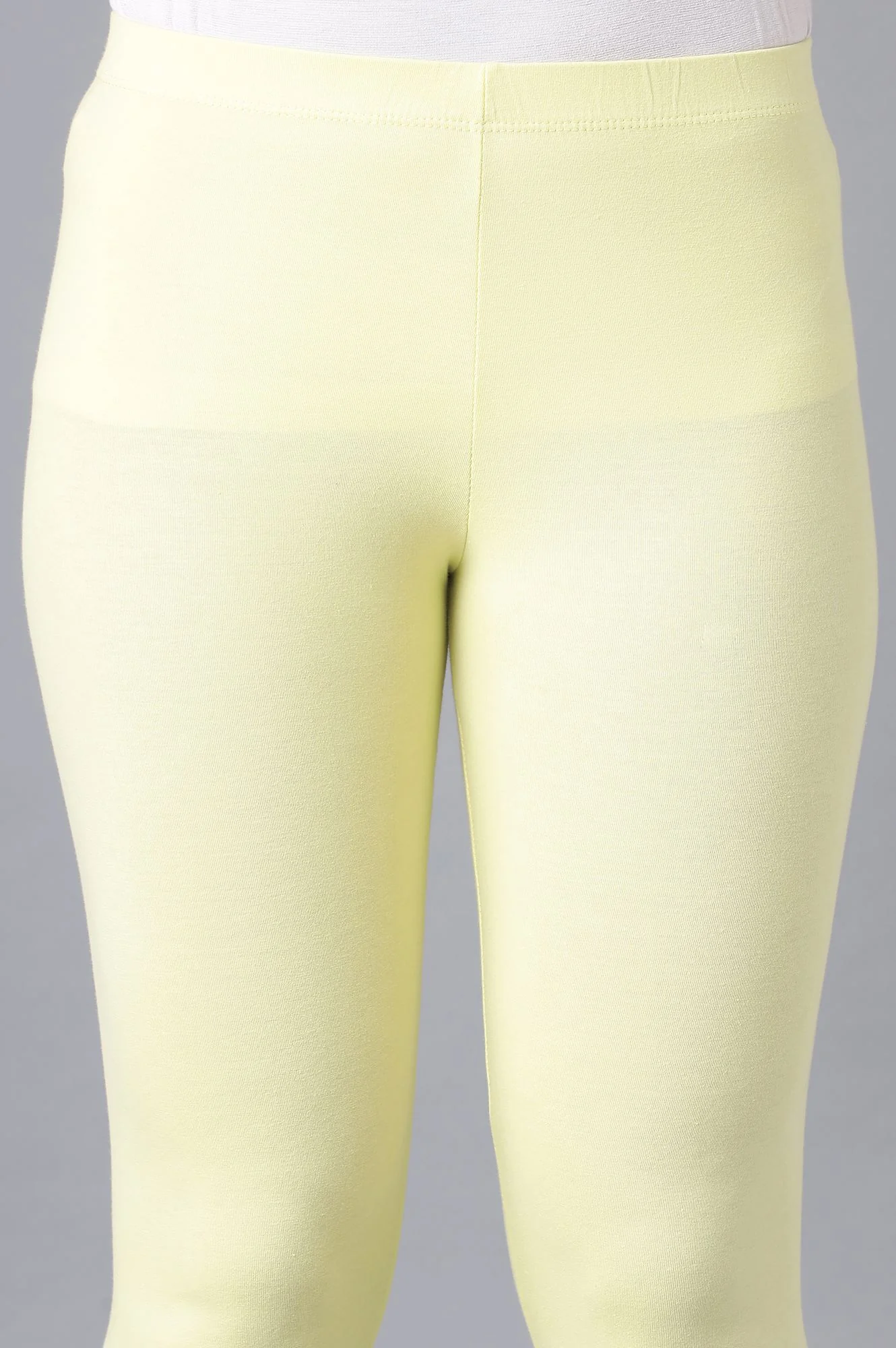 Yellow Solid Skinny Cotton Cropped Tights With Elasticated Waist - Image 6