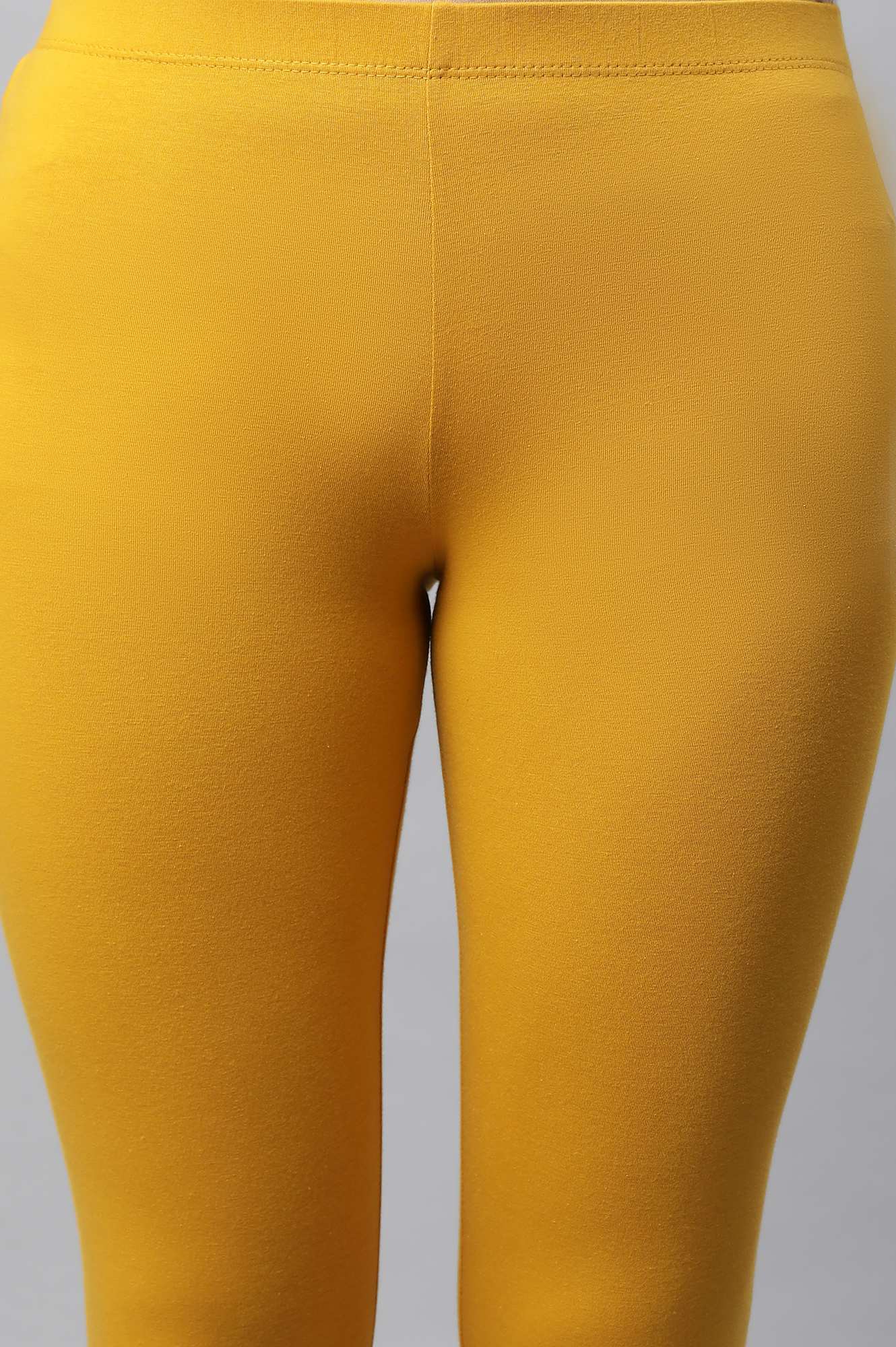 Yellow Solid Skinny Fit Cotton Tights With Slip On Closure - Image 7