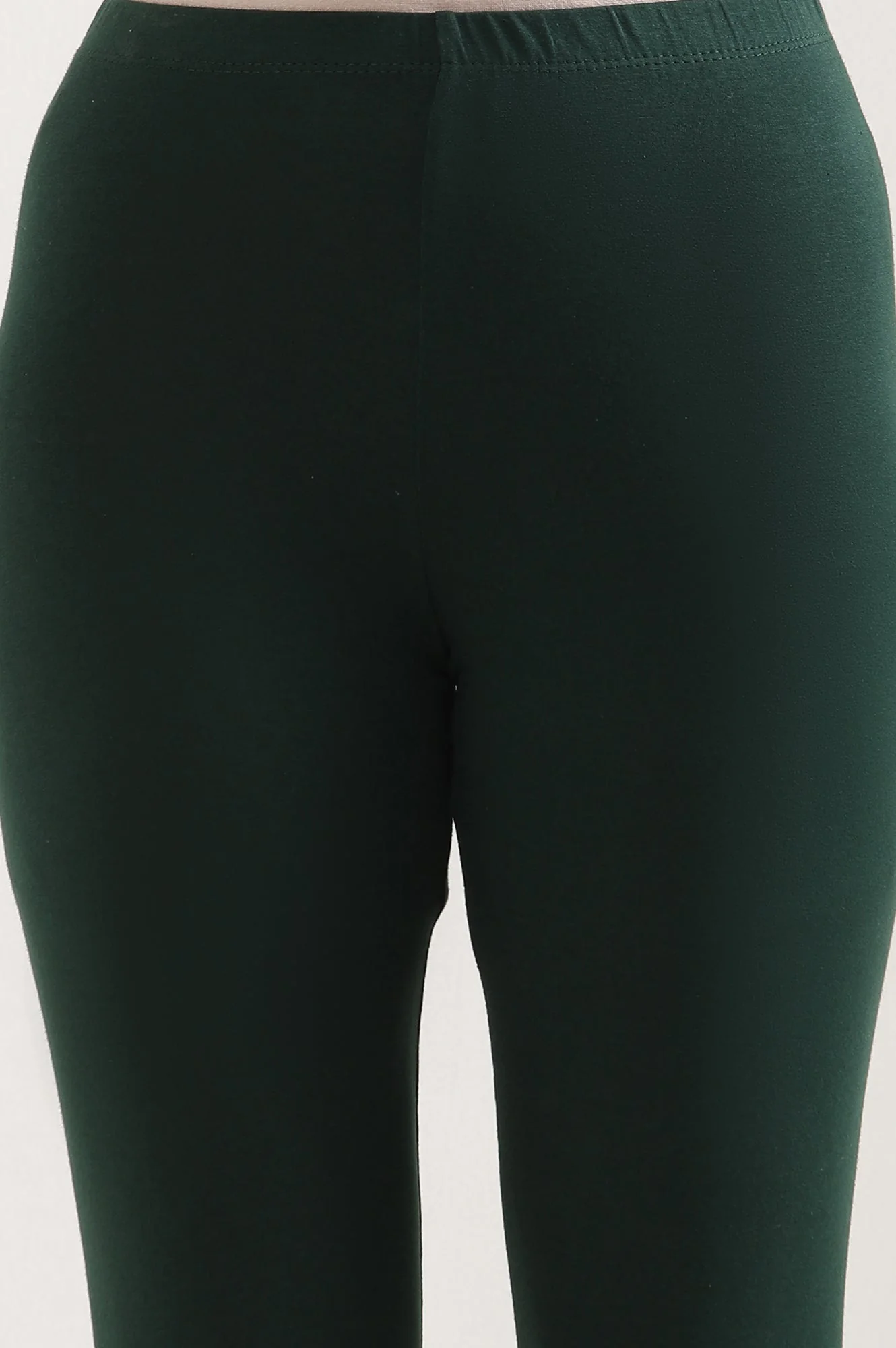 Green Solid Skinny Fit Cotton Tights With Elasticated Waist - Image 6