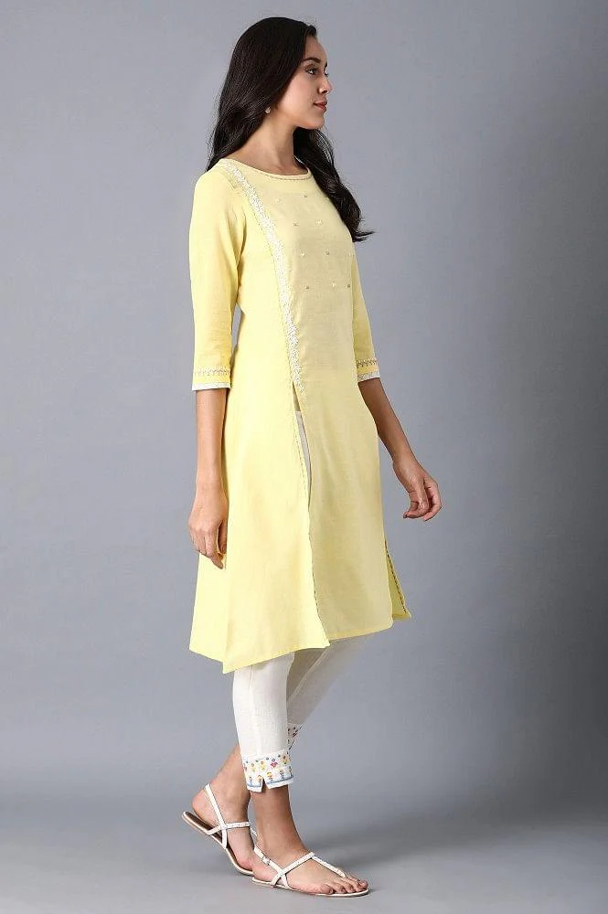 Yellow Embroidered A-Line kurta - Image 4