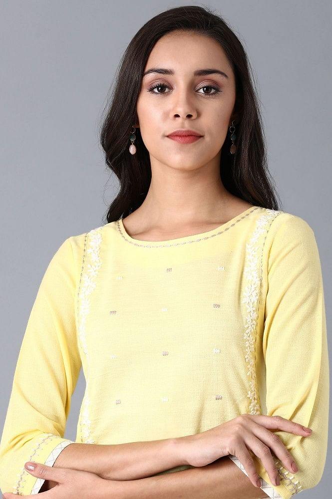 Yellow Embroidered A-Line kurta - Image 5