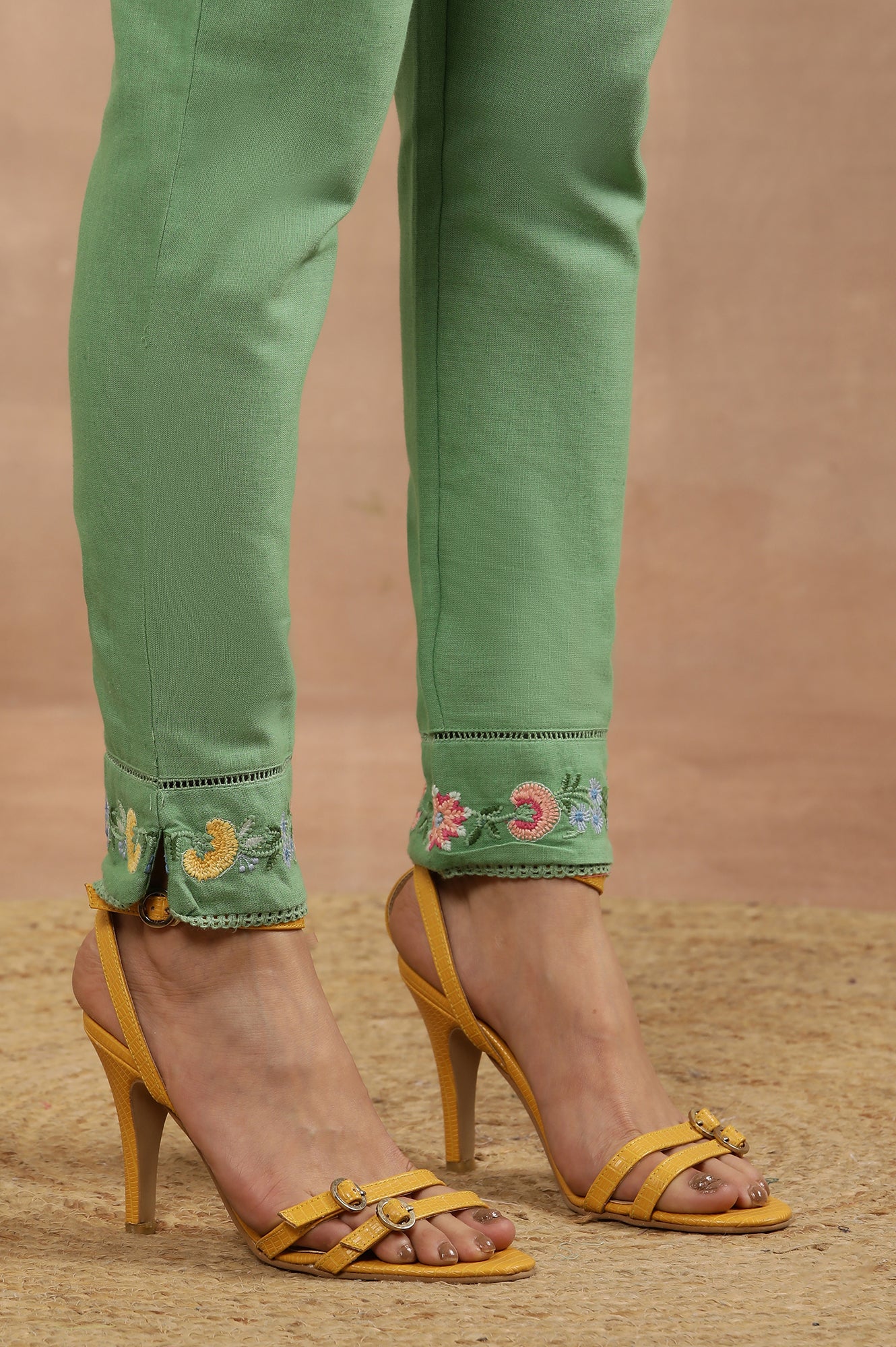 Yellow Embroidered Straight Kurta And Pants Set - Image 9