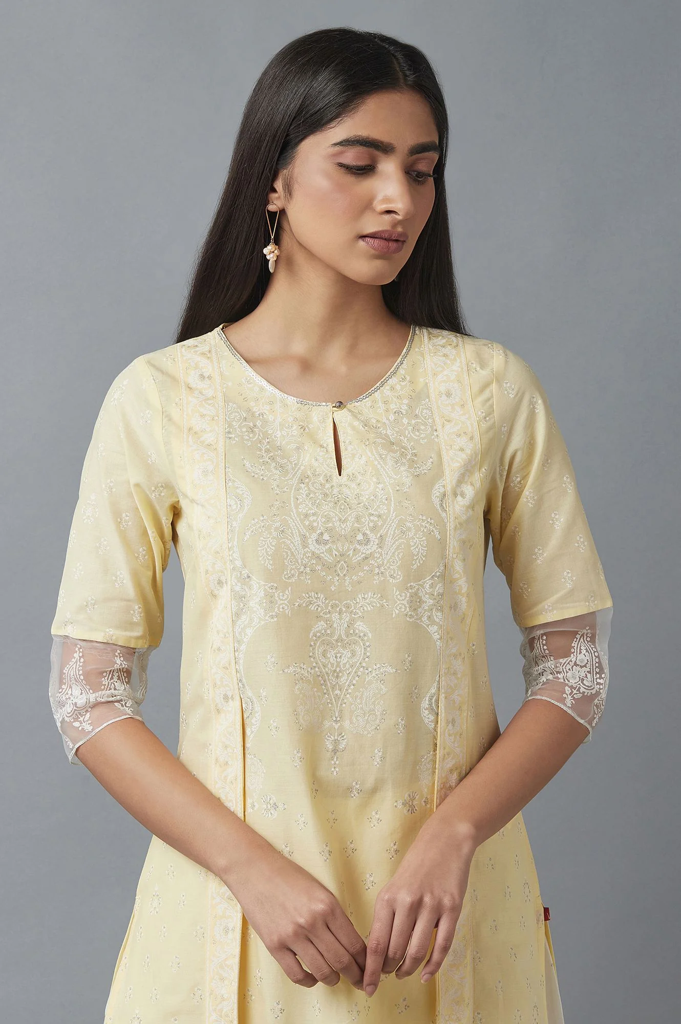 Yellow Mock Layer kurta & Palazzo Set - Image 5