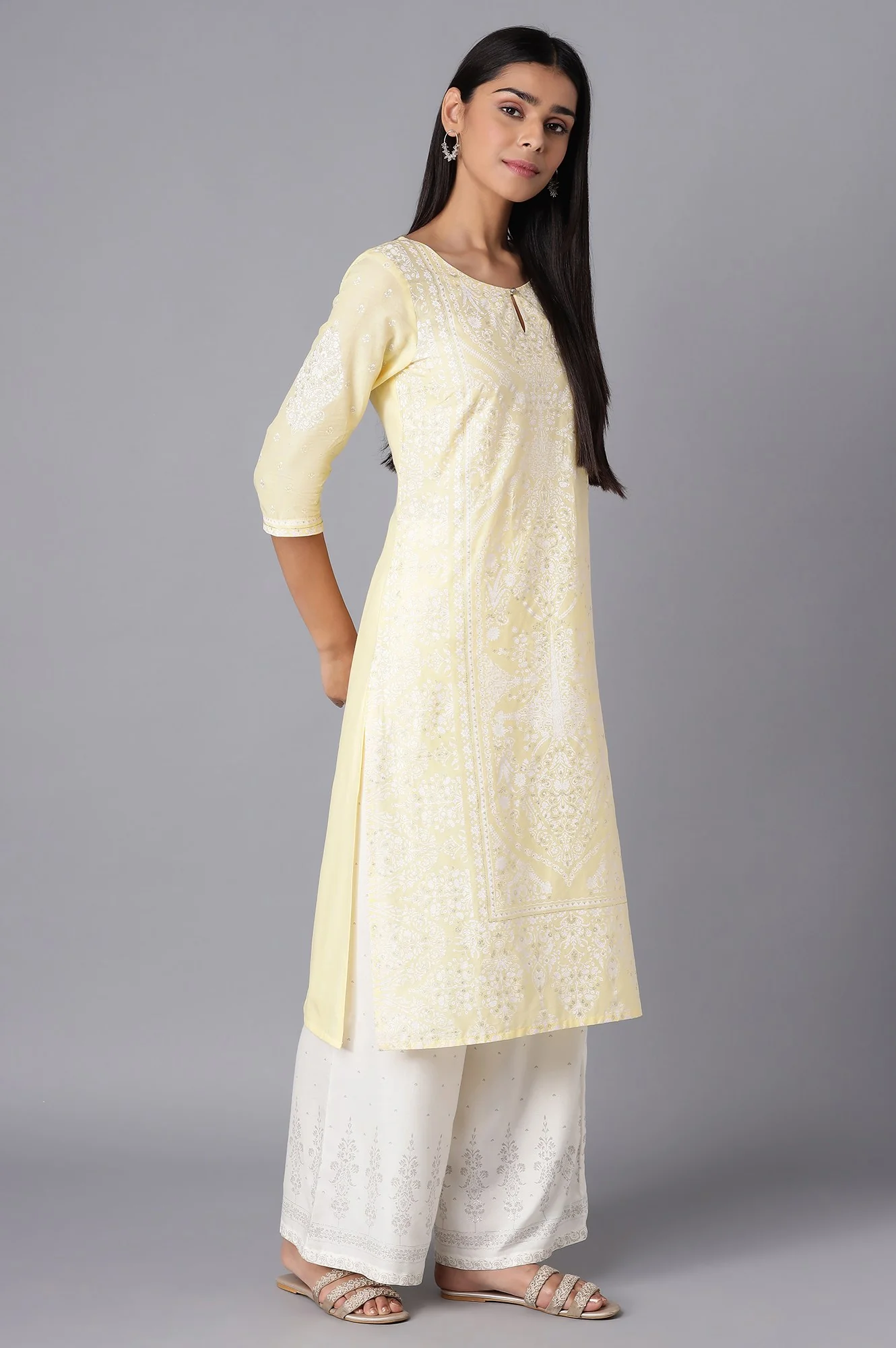 Yellow Printed kurta - Image 4