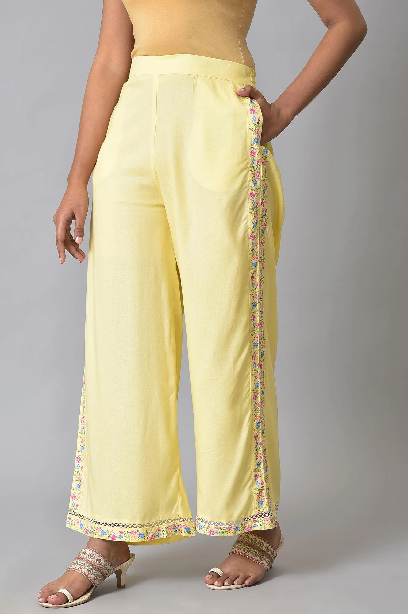 Yellow Printed Parallel Pants - Image 3