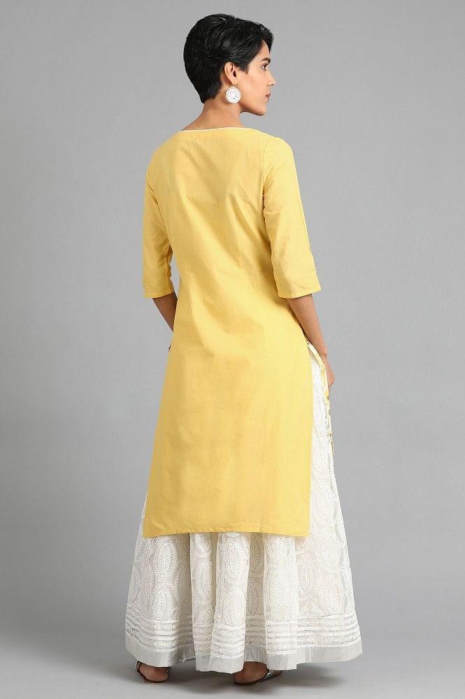 Yellow Round Neck Printed kurta - Image 5