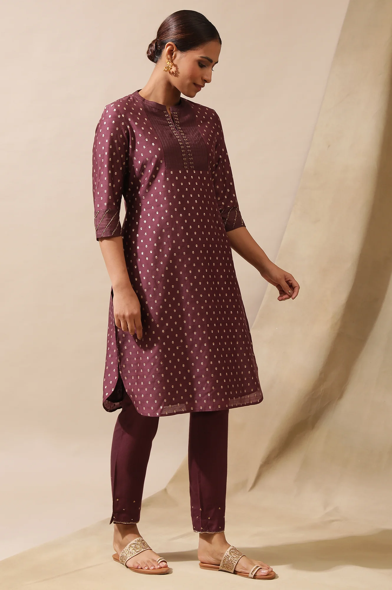 Prune Cotton Silk Jacquard Kurta - Image 5