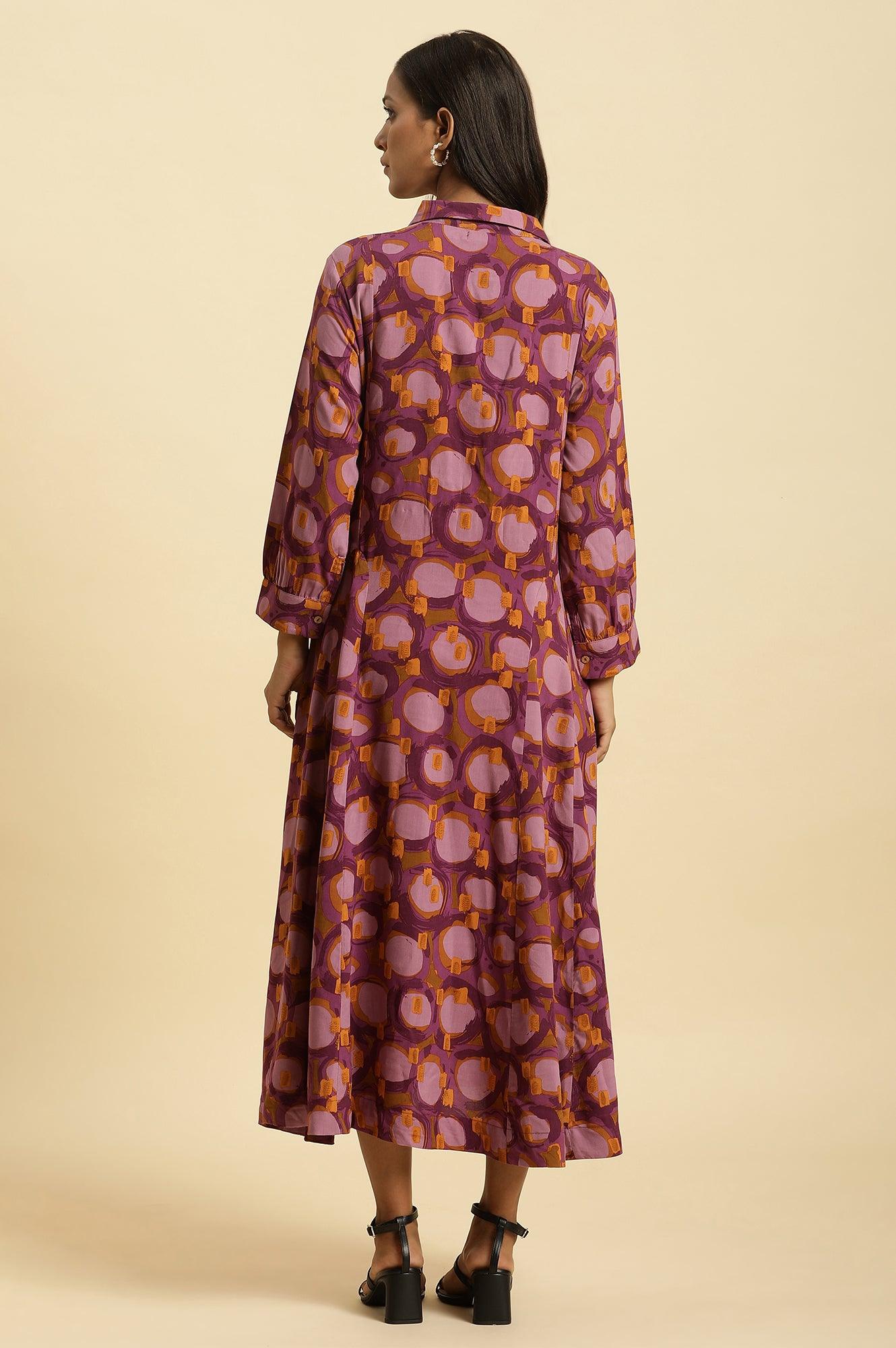 Purple Abstract Printed A-Line Western Dress - Image 4