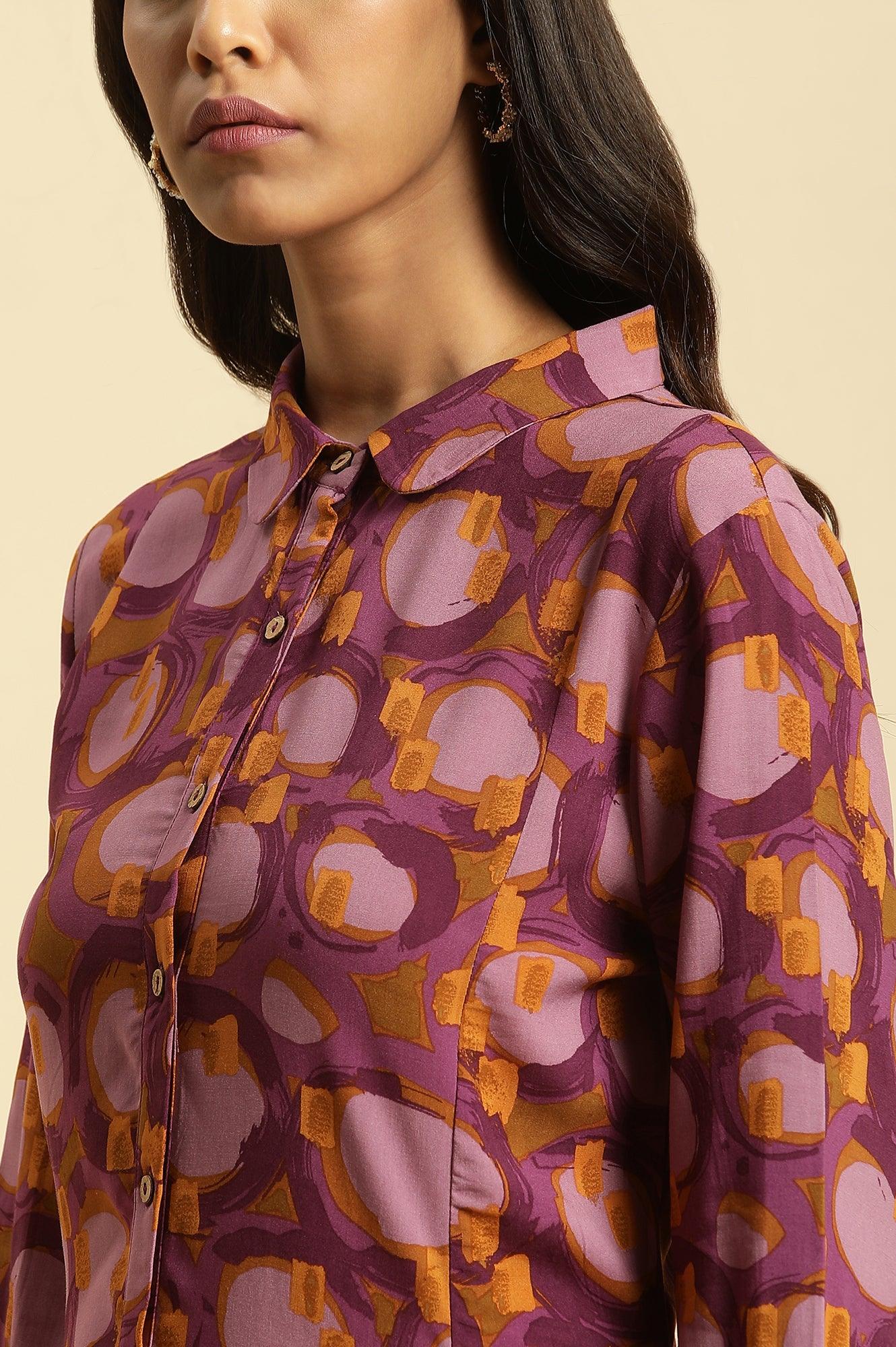Purple Abstract Printed A-Line Western Dress - Image 6