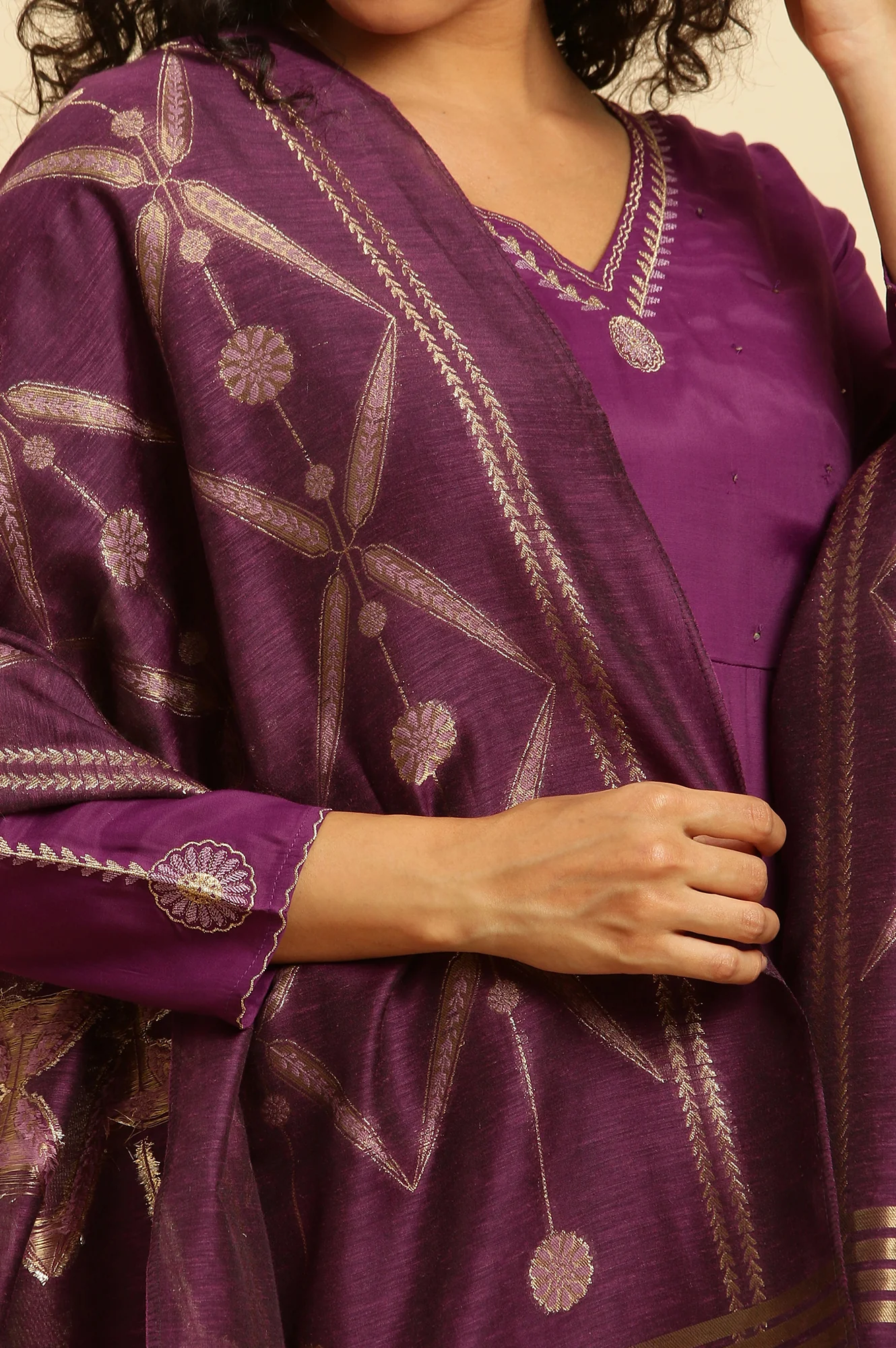 Purple Anarkali Festive Kurta, Parallel Pants And Dupatta Set - Image 6