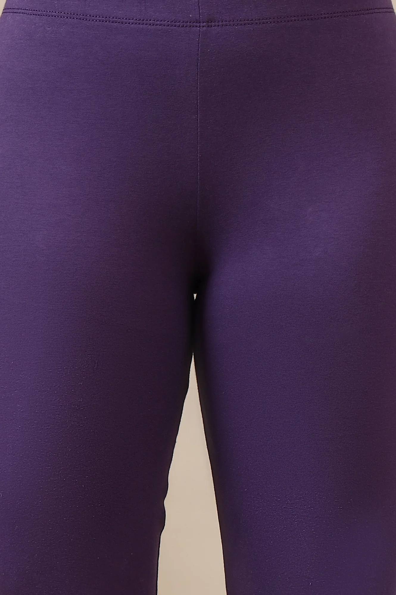 Purple Solid Skinny Fit Cotton Leggings With Slip On Closure - Image 6