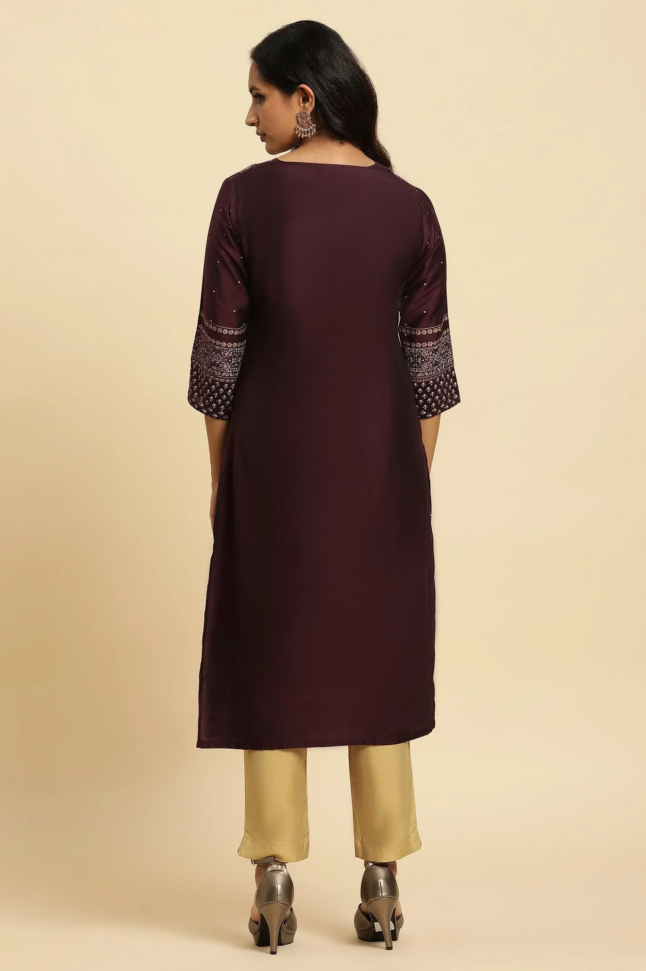 Purple Embellished Straight Festive Kurta - Image 4