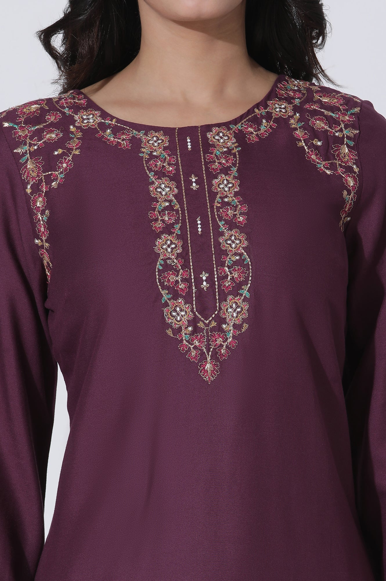 Purple Embroidered Kurta And Pants Set - Image 6