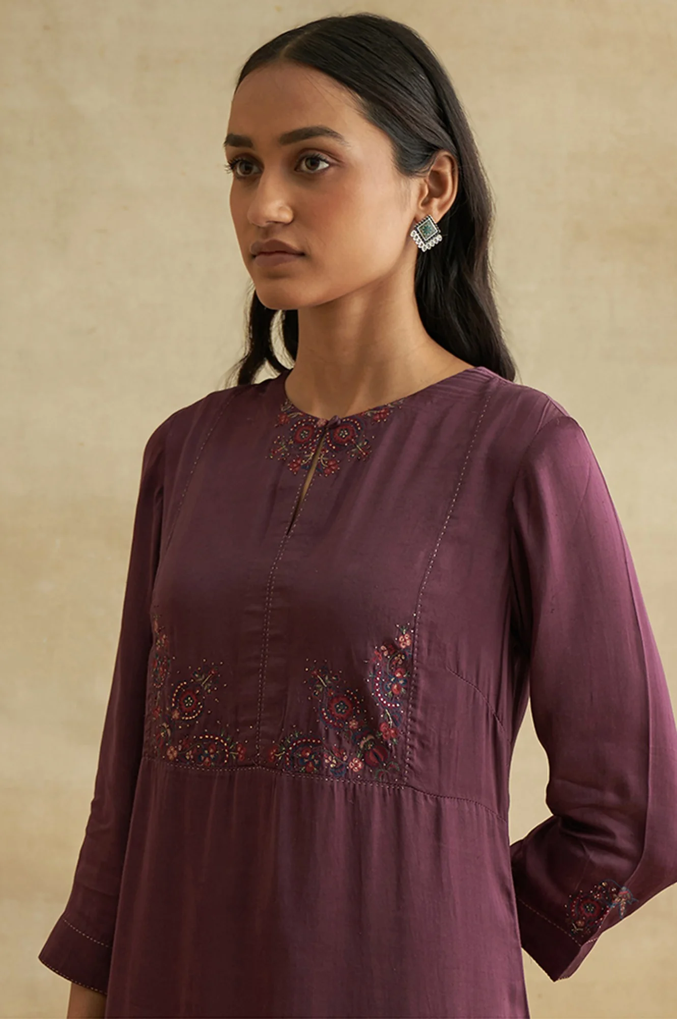 Purple Embroidered kurta In Lustrous Satin - Image 6