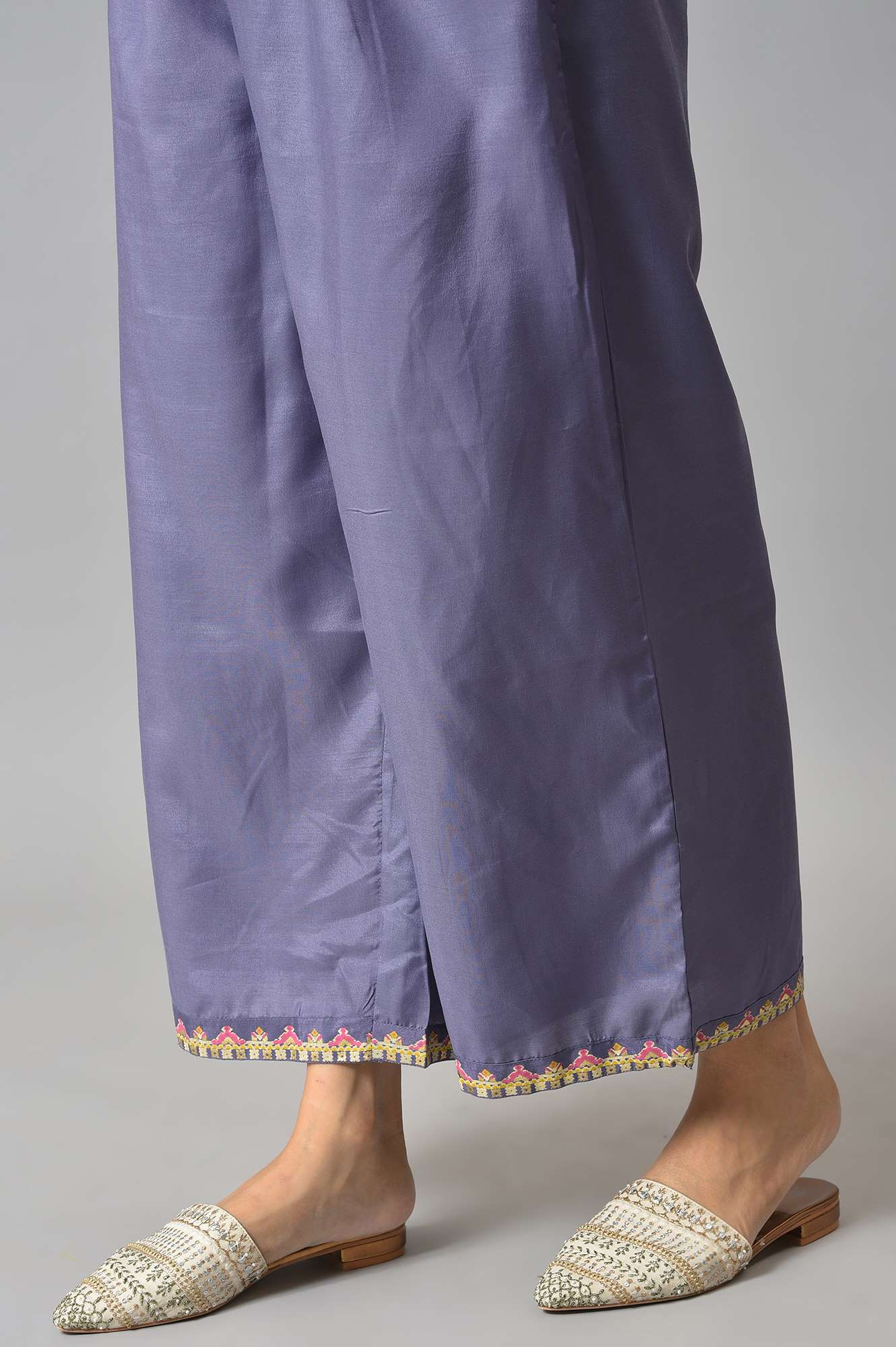 Purple Embroidered Mock Layered kurta With Paralel Pants - Image 8